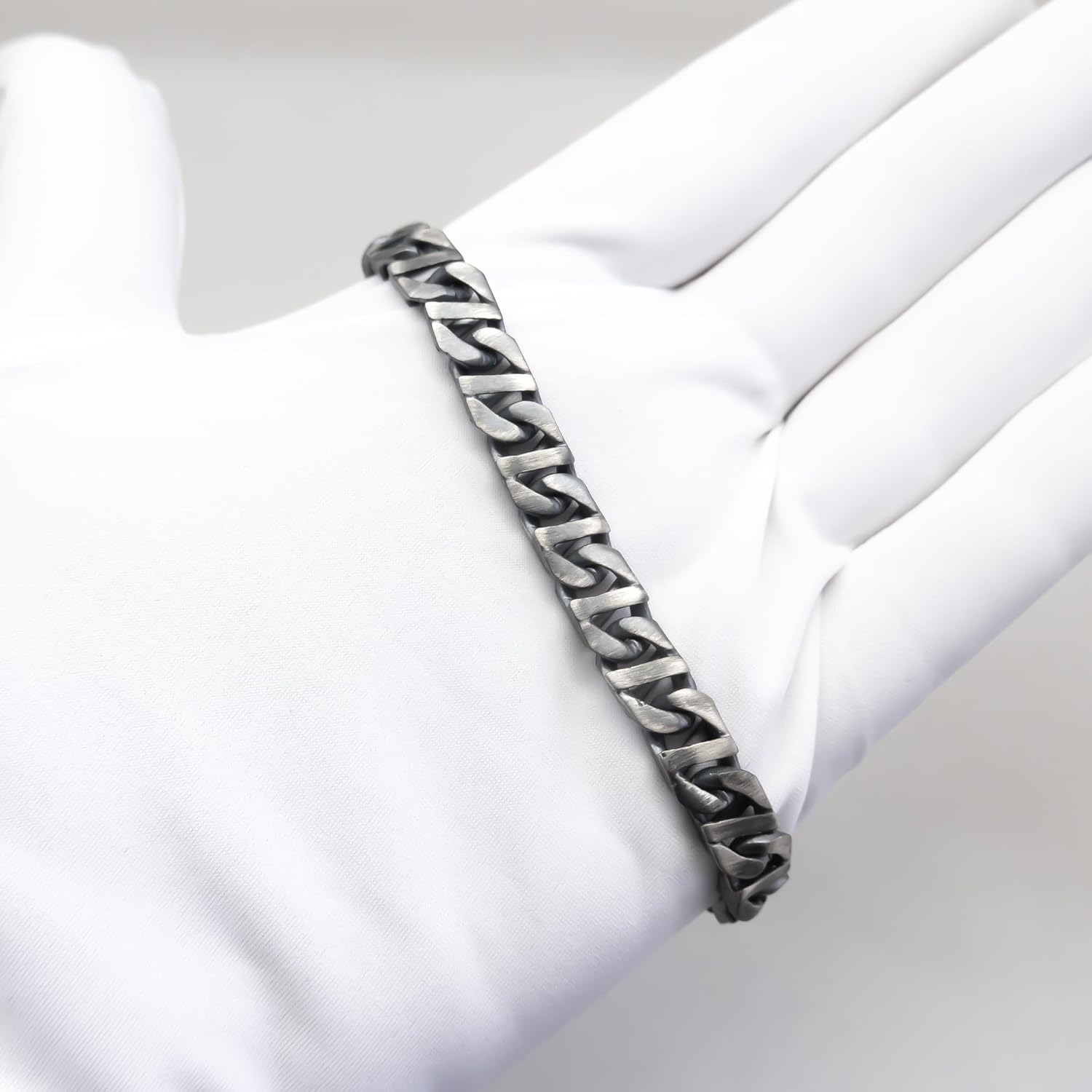 Trendy Cuban Link Bracelet for Men - Solid 925 Sterling Silver with Brushed Matte Finish - Chunky Heavy Bikers Vintage Black Curb Hand Chain Bracelets, Thick 8 mm - Mens Brutalist Jewelry - Handmade