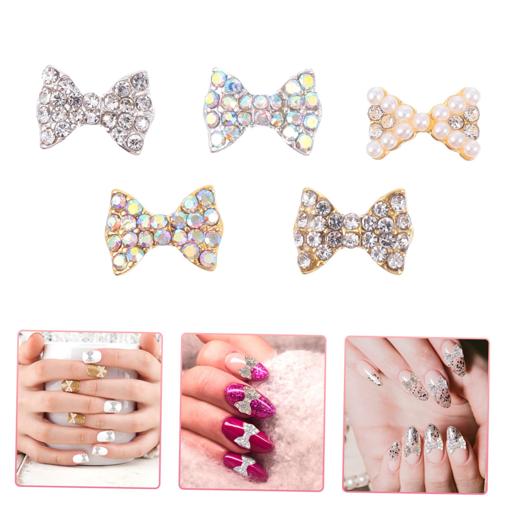 OATIPHO Nail Art Accessories Kit 50pcs Butterfly Rhinestones Charms Bow for DIY Nail Decorations More