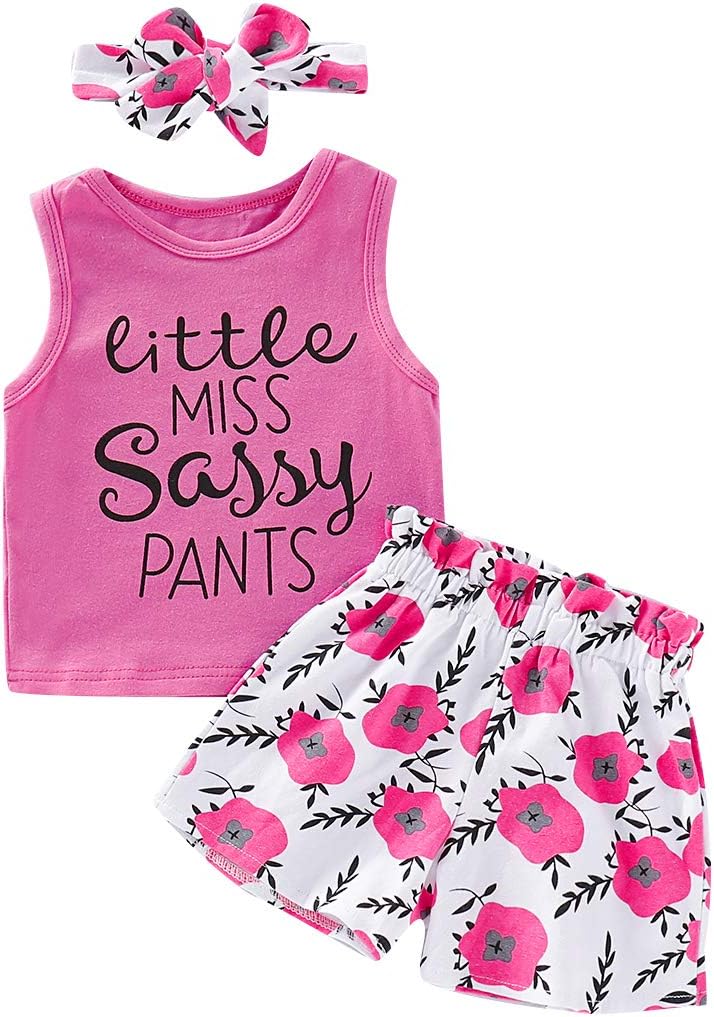 3 Pcs Infant Baby Girl Clothes Sets Sleeveless Tank Tops Flower Pant Headband Outfits Toddler Clothes