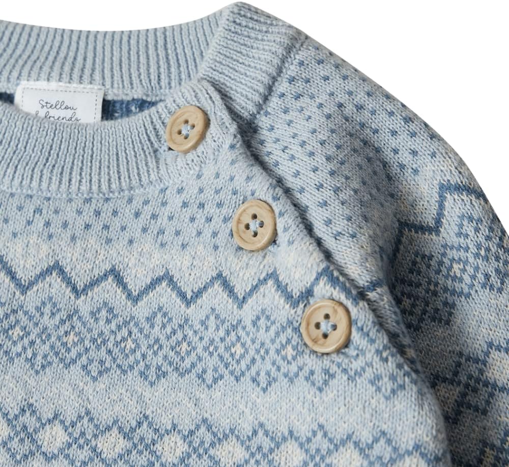 Stellou & friends 100% Cotton Knit Patterned Baby Toddler Boys Girls Long Sleeve Crew Neck Sweater (Birth - 4 Years) - Image 3