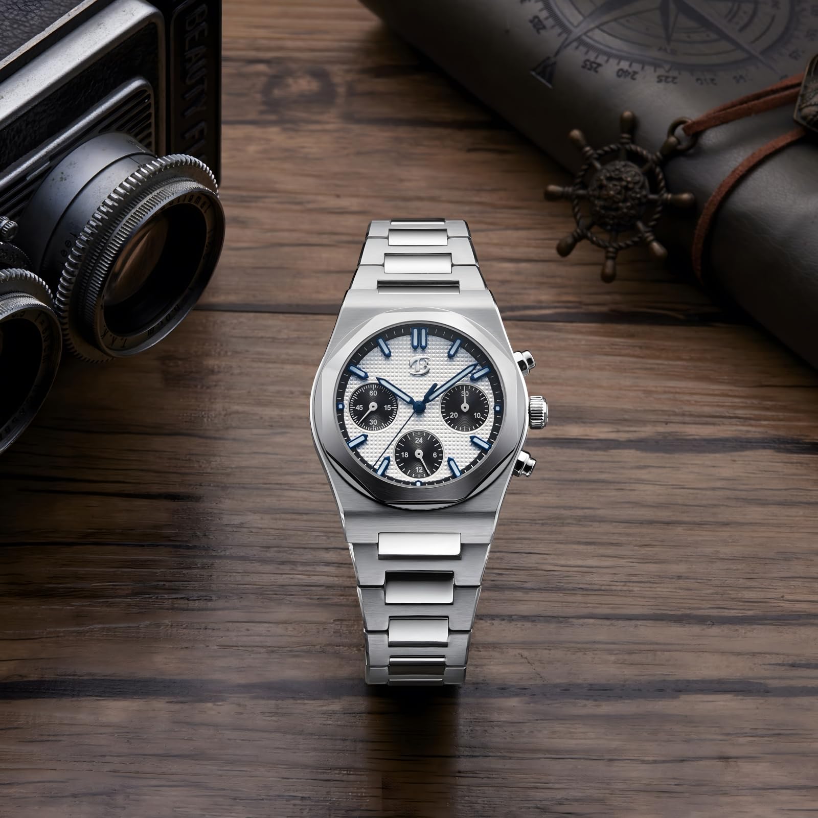 Męski mechaniczny zegarek na rękę z chronografem z mechanizmem ST1903 - 38,5 mm 316L stal nierdzewna szafirowe świecące ręcznie nakręcany chronograf zegarki dla mężczyzn
