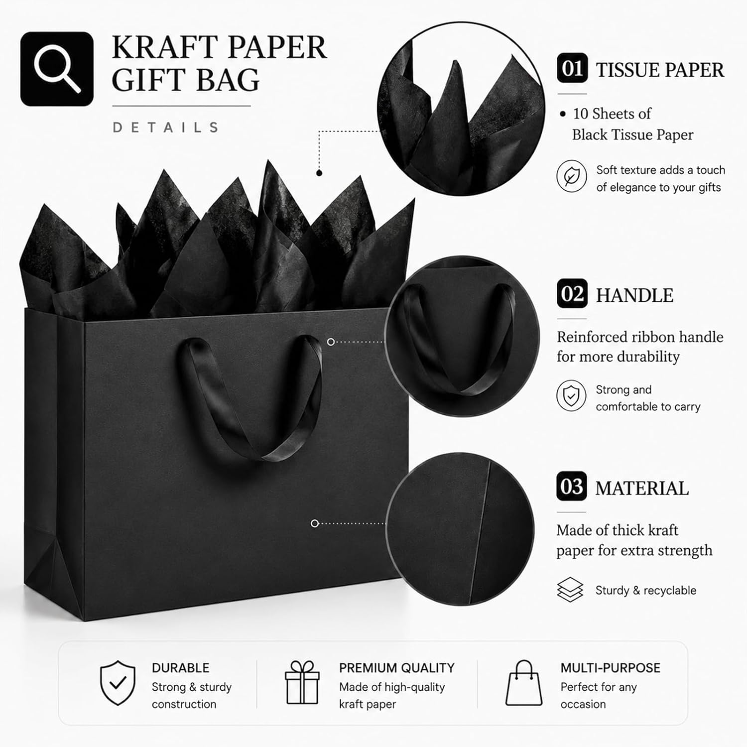OfficeCastle Extra Large Black Gift Bags, 4 Pack, 16 x 6 x 12 Inch image 3