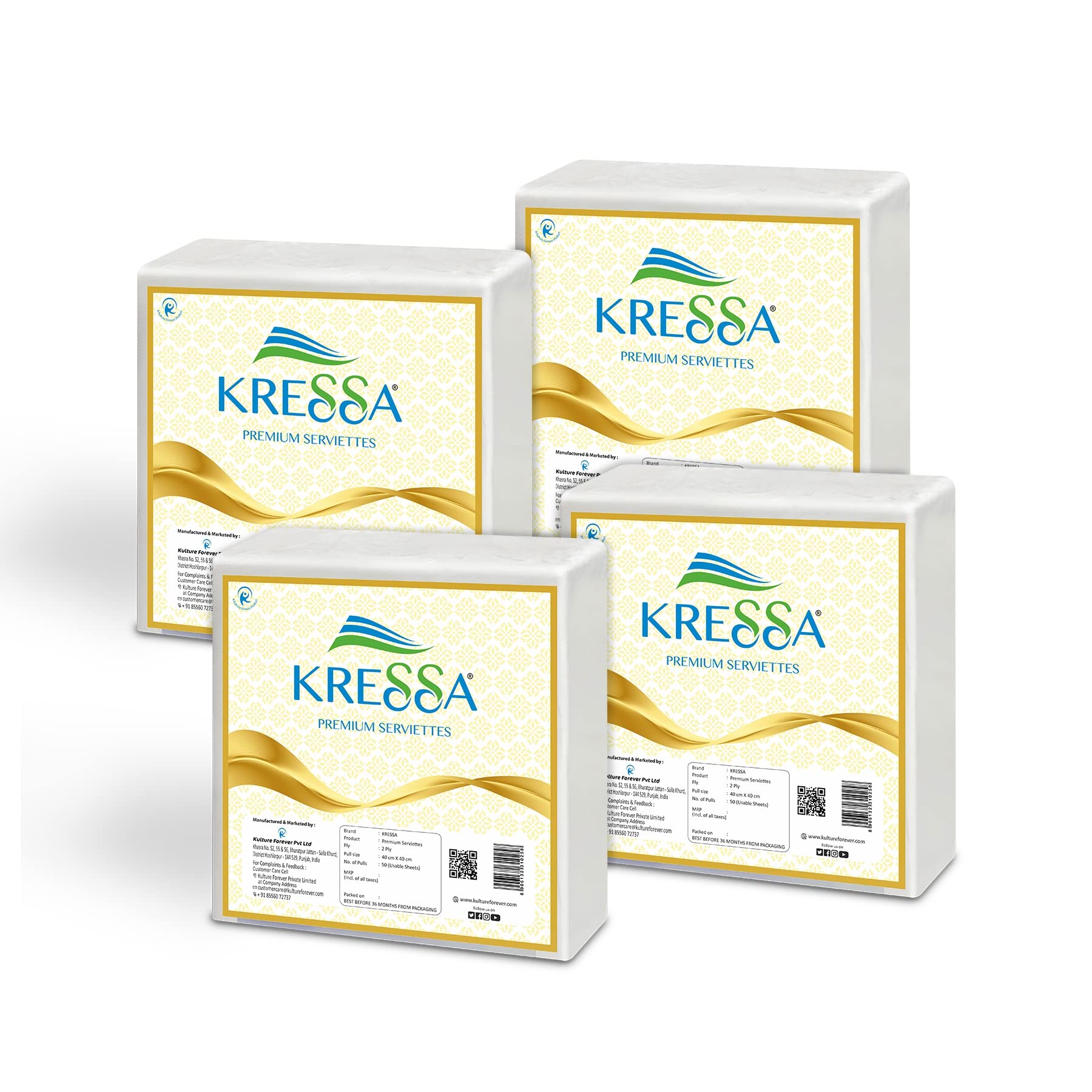 Kressa 40X40 Premium Tissue Serviettes | Paper Napkins | Table Top Napkins Total 200 Pulls Pack of 4 100% Natural Virgin Pulp (B097TDLX87) Amazon Price History, Amazon Price Tracker