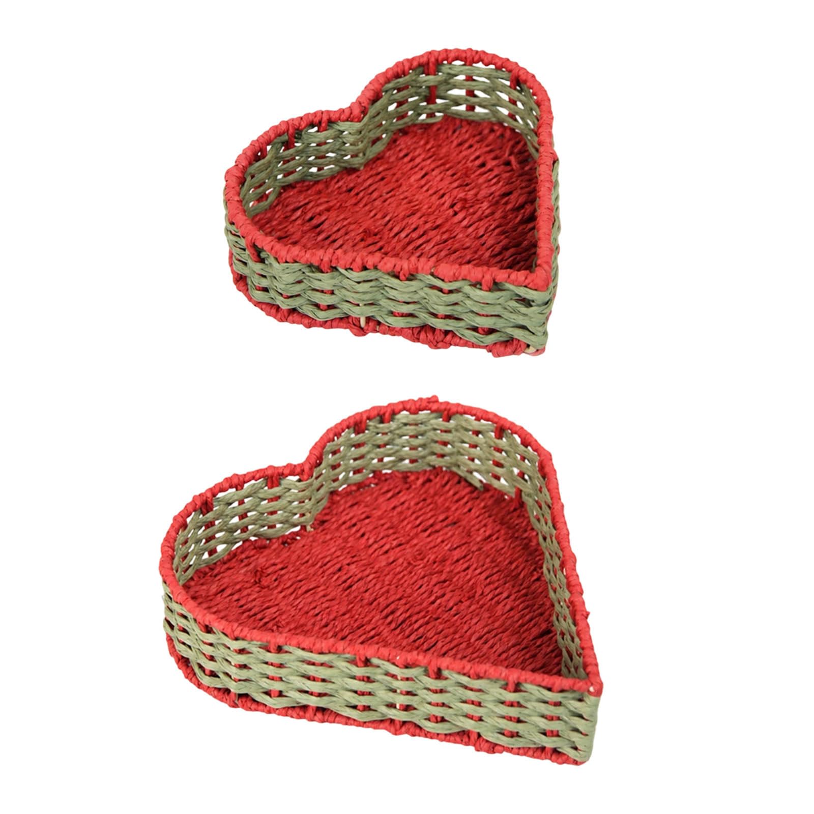 2pcs Wicker Storage Baskets for Shelves, Wicker Heart Shaped Basket Handwoven Paper Rope Basket Woven Shelves Baskets Organizer with Metal Frame for Home Offices Desk Storage