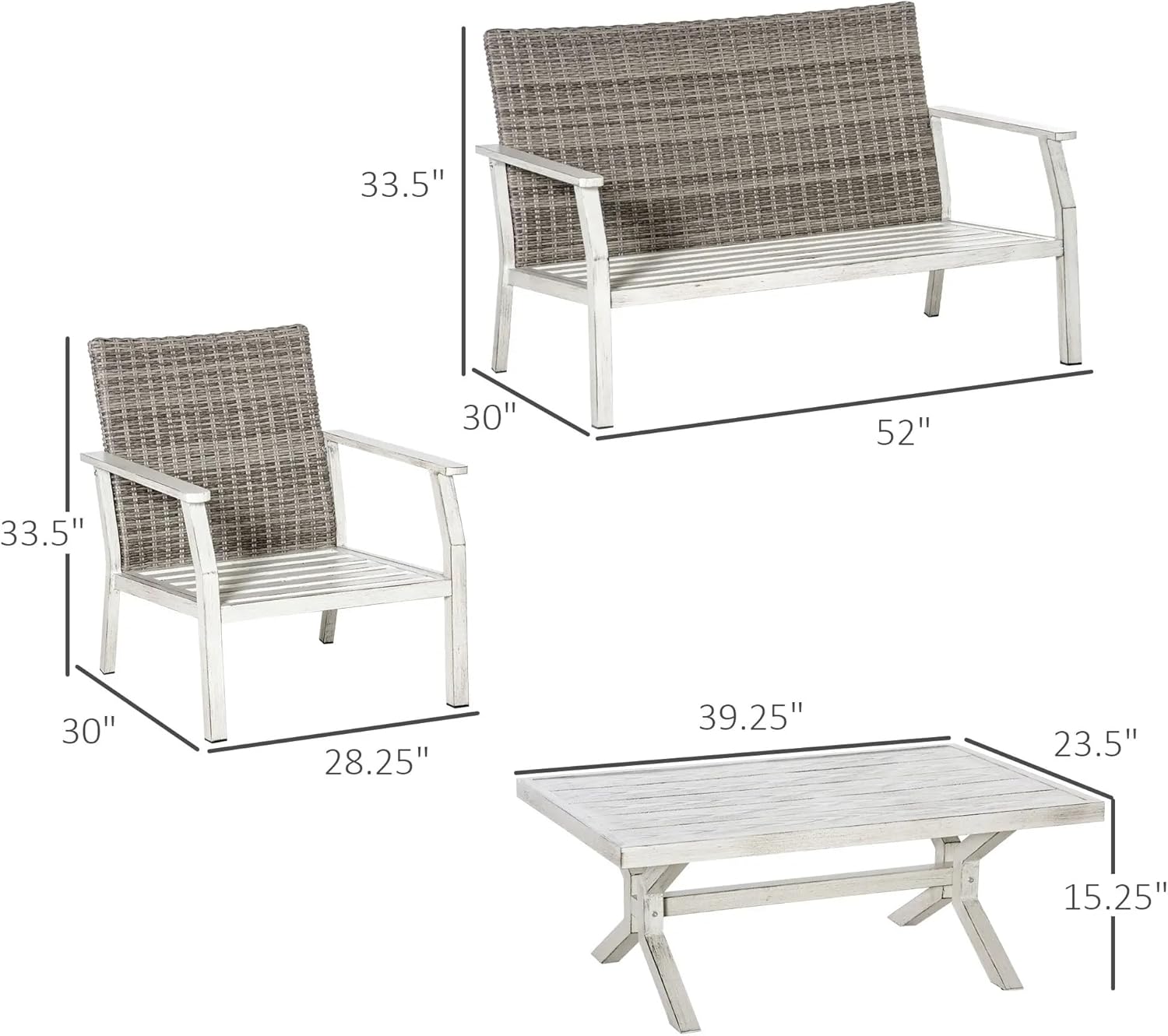 Outdoor Wicker Conversation Sofa Sets 4 Pieces Set with Cushions for Backyard, Poolside, Garden