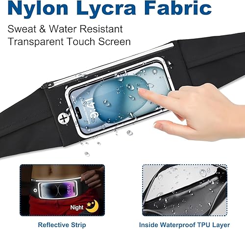 Miniatura 5 de Riñonera para correr con 3 bolsillos, ventana táctil para mujeres y hombres, cinturón de fitness a prueba de sudor para iPhone 15 Pro Max 14 Pro Max