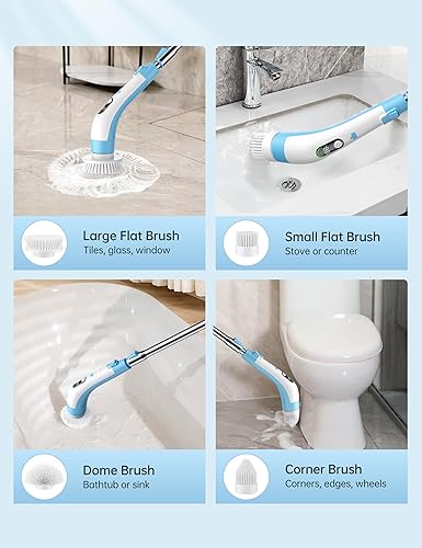 Miniatura 6 de Limpiador eléctrico giratorio con pantalla LED, IPX7 resistente al agua, potente limpiador de ducha, 2 horas de funcionamiento, 2 velocidades, mango