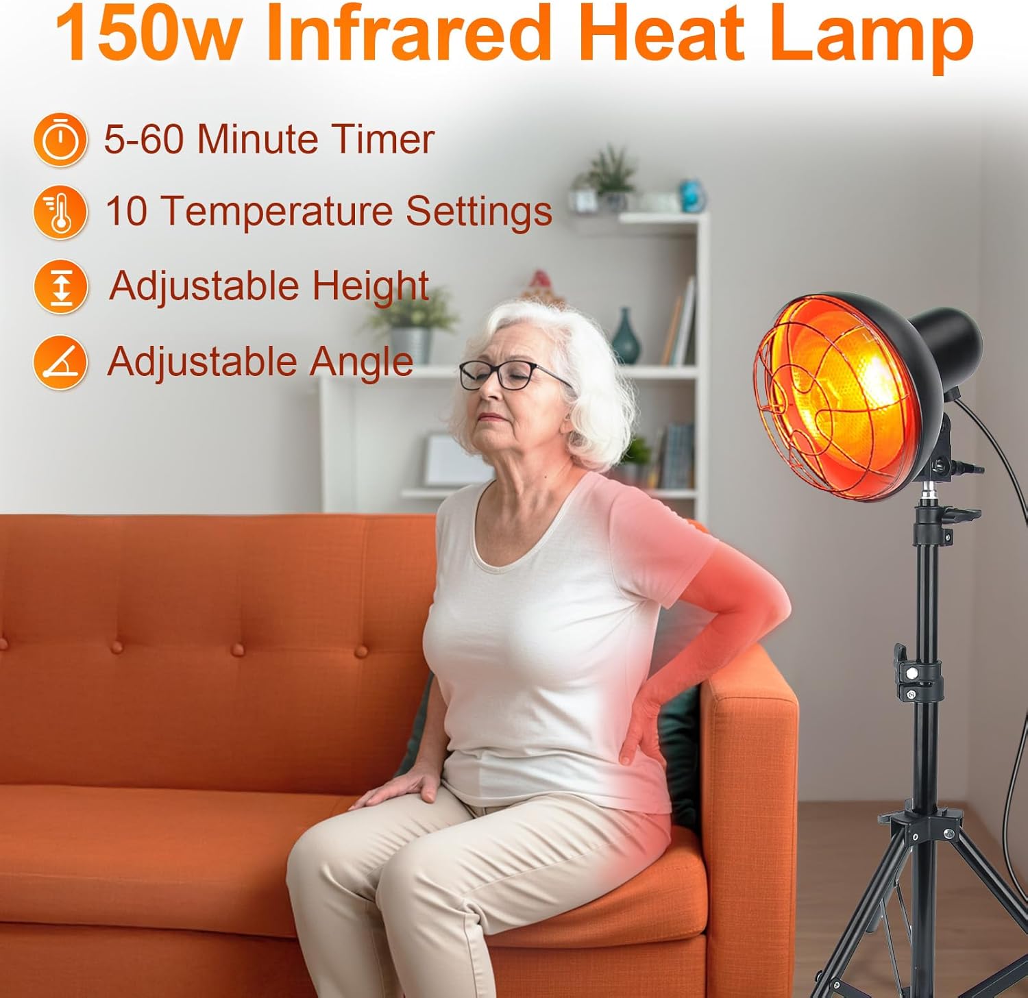 Lámparas infrarrojas, lámpara infrarroja de 150 W, lámpara de luz roja con temporizador, lámparas de calor infrarrojas con soporte de suelo, terapia de luz roja con temperatura ajustable