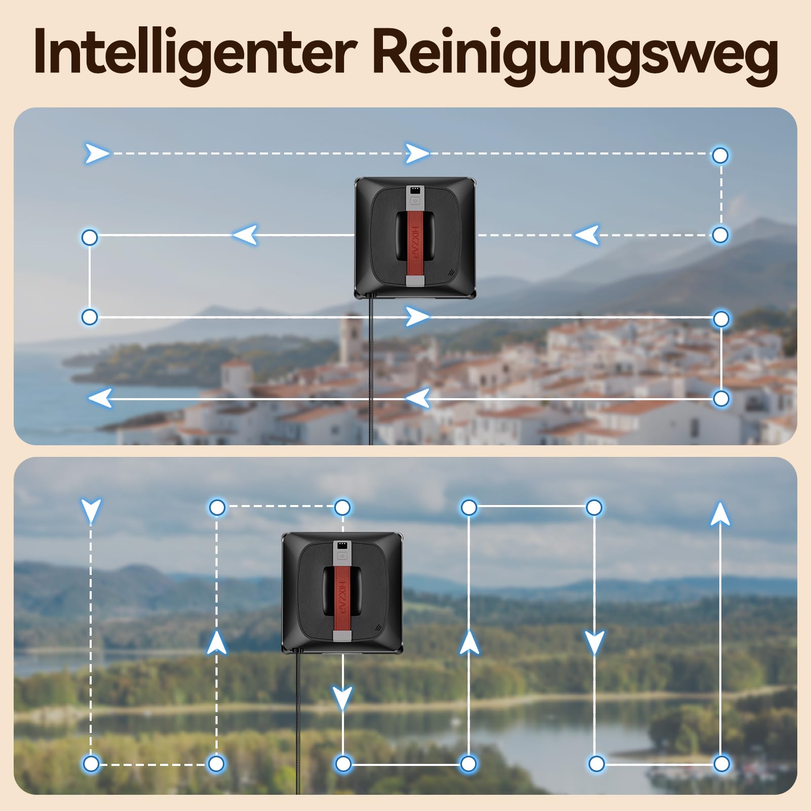 Z9 Pro Fensterputzroboter für hohe Fenster, Innen & Außen, 3200Pa Saugkraft | 4 Sprühdüsen Ausgestattet, Starke Saugkraft, Randerkennung, Intelligente Navigation