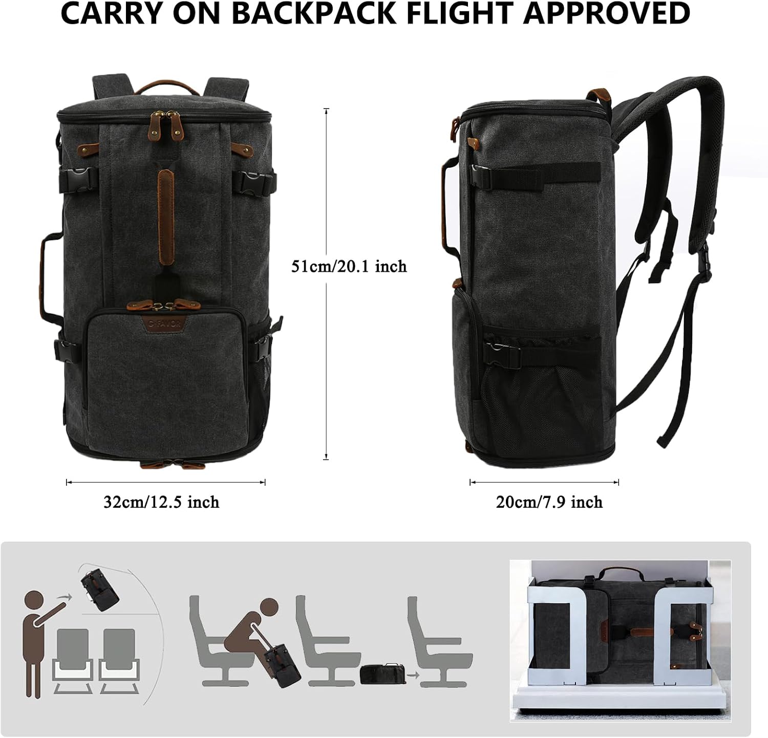 G-FAVOR 40L Travel Backpack for Men, Large Vintage Canvas Rucksack 3 in 1 Convertible Duffel Bag Carry On Backpack Fits for 17.3 Inch Laptop image 4