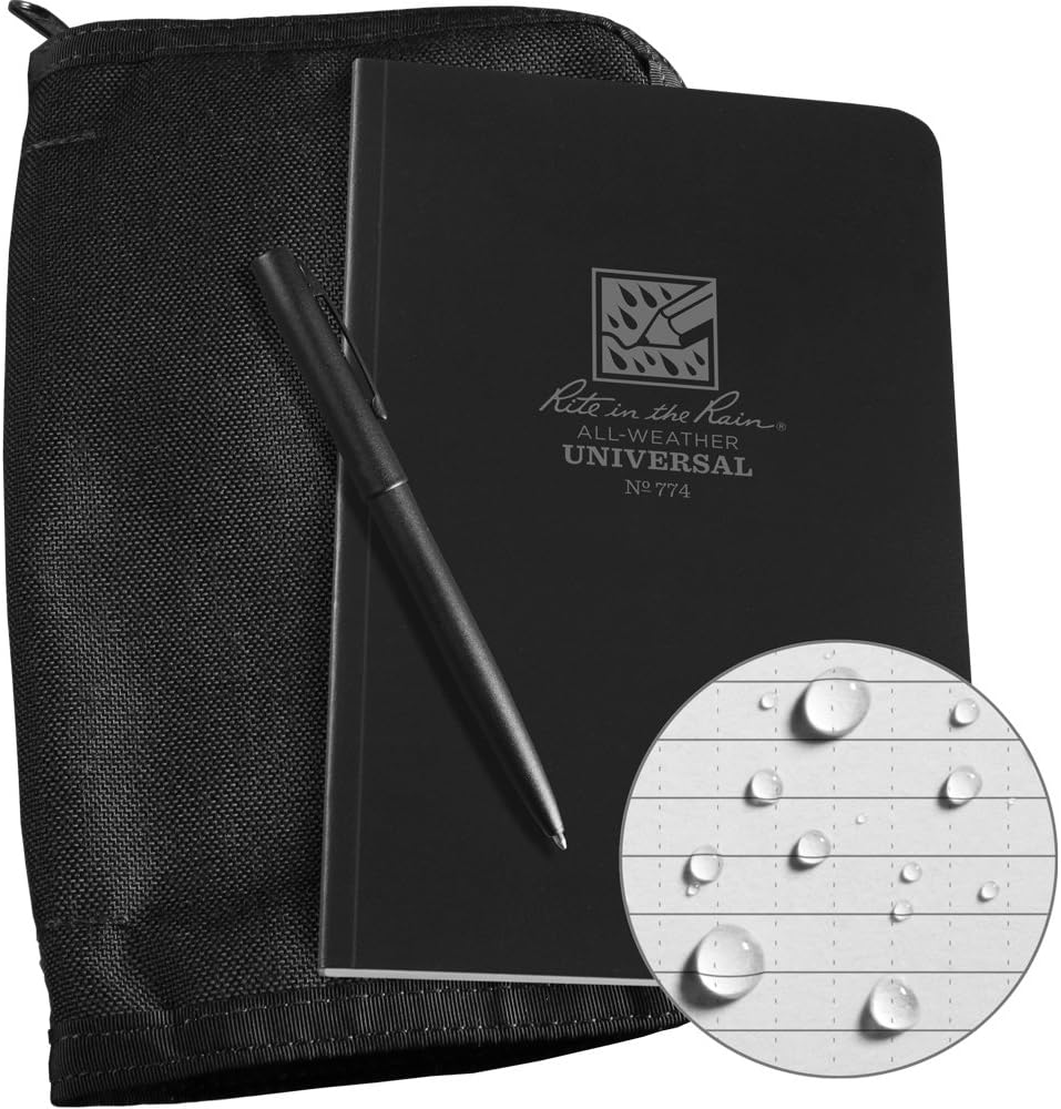 Rite in the Rain Weatherproof Bound Book Kit: Black CORDURA® Fabric, 4 5/8" x 7 1/4" Black Notebook, and Weatherproof Pen (No. 774B-KIT)