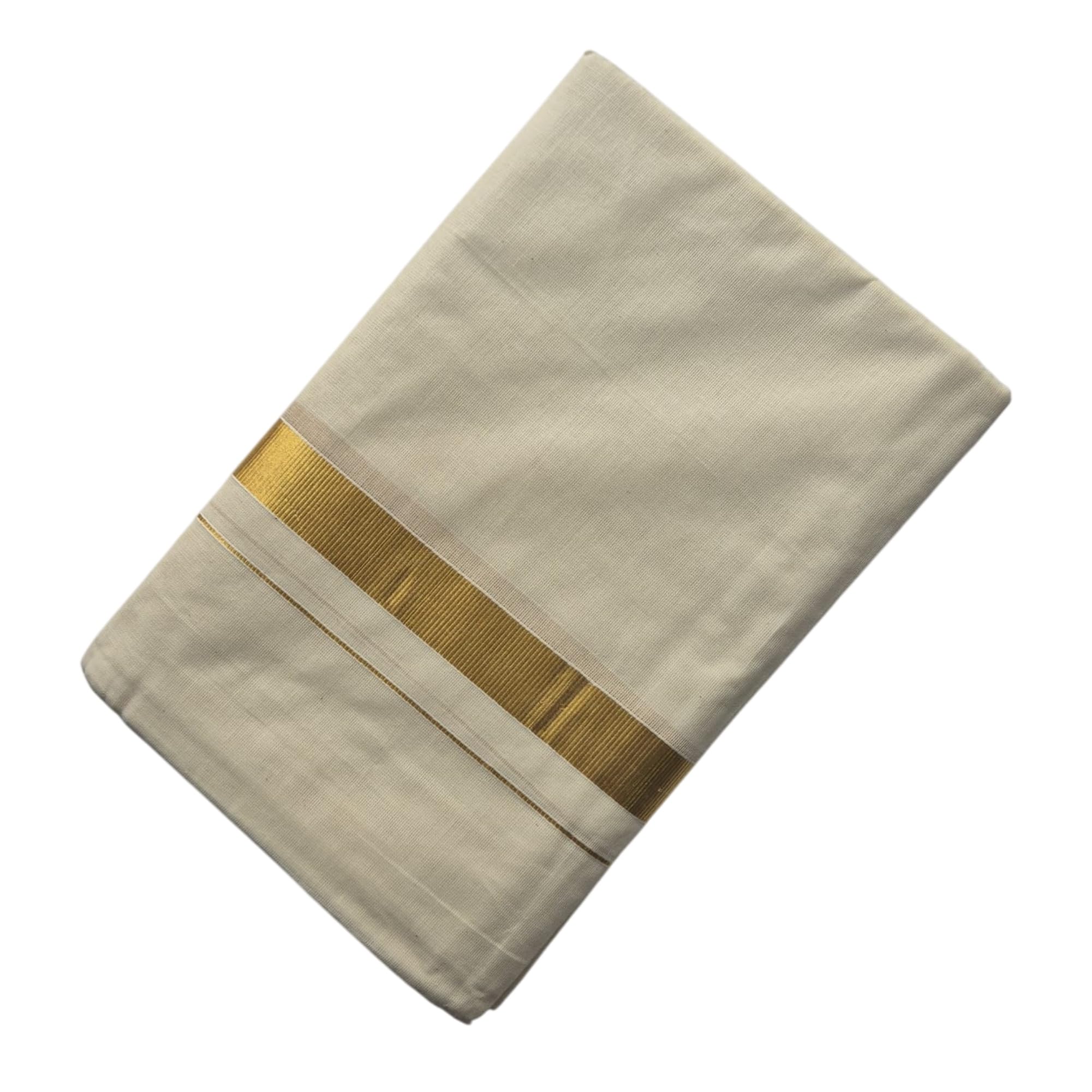 Kerala Double Golden Kasavu Mundu dla mężczyzn, złota granica Kuthampully White Double Dhoti dla Onam.