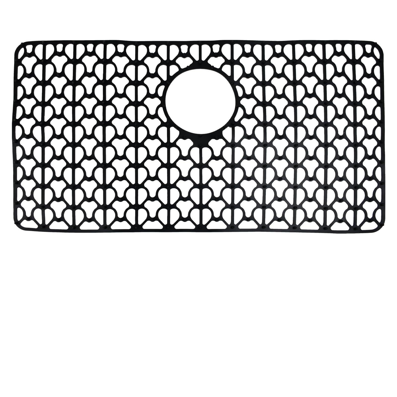 Elyyapt Silicone Sink Mat Non-Slip Kitchen Sink Protector Mat Heat Resistant Sinks Draining Mat Sinks Protect Mats for Bottom of Kitchen Countertop Dishes Drain, Reserved Holes, Black, 66 x 35 cm