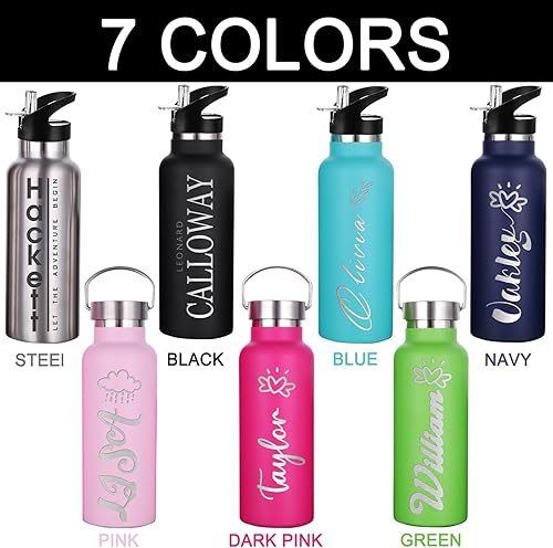 Miniatura 4 de Botellas de agua personalizadas con tapa de popote de 1226 onzas, botella de agua deportiva aislada personalizada con grabado láser, botella de