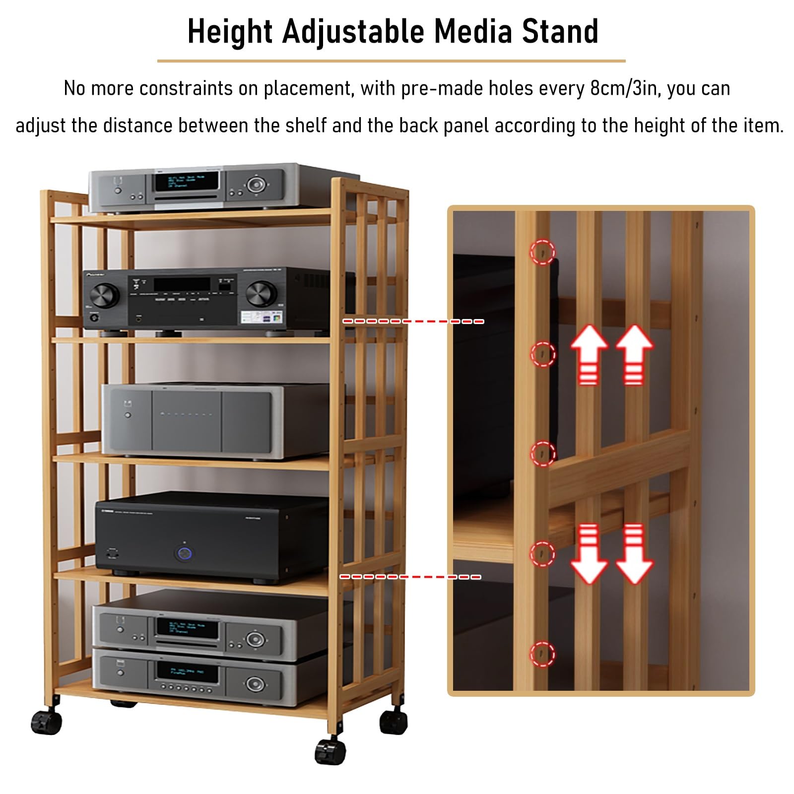 Générique Étagère Audio HiFi réglable – Étagère multimédia roulante à 2/3/4/5 Niveaux, Support stéréo Haut de Gamme pour Home cinéma, Tour de Composants, idéale pour Le Rangement de matériel Audio