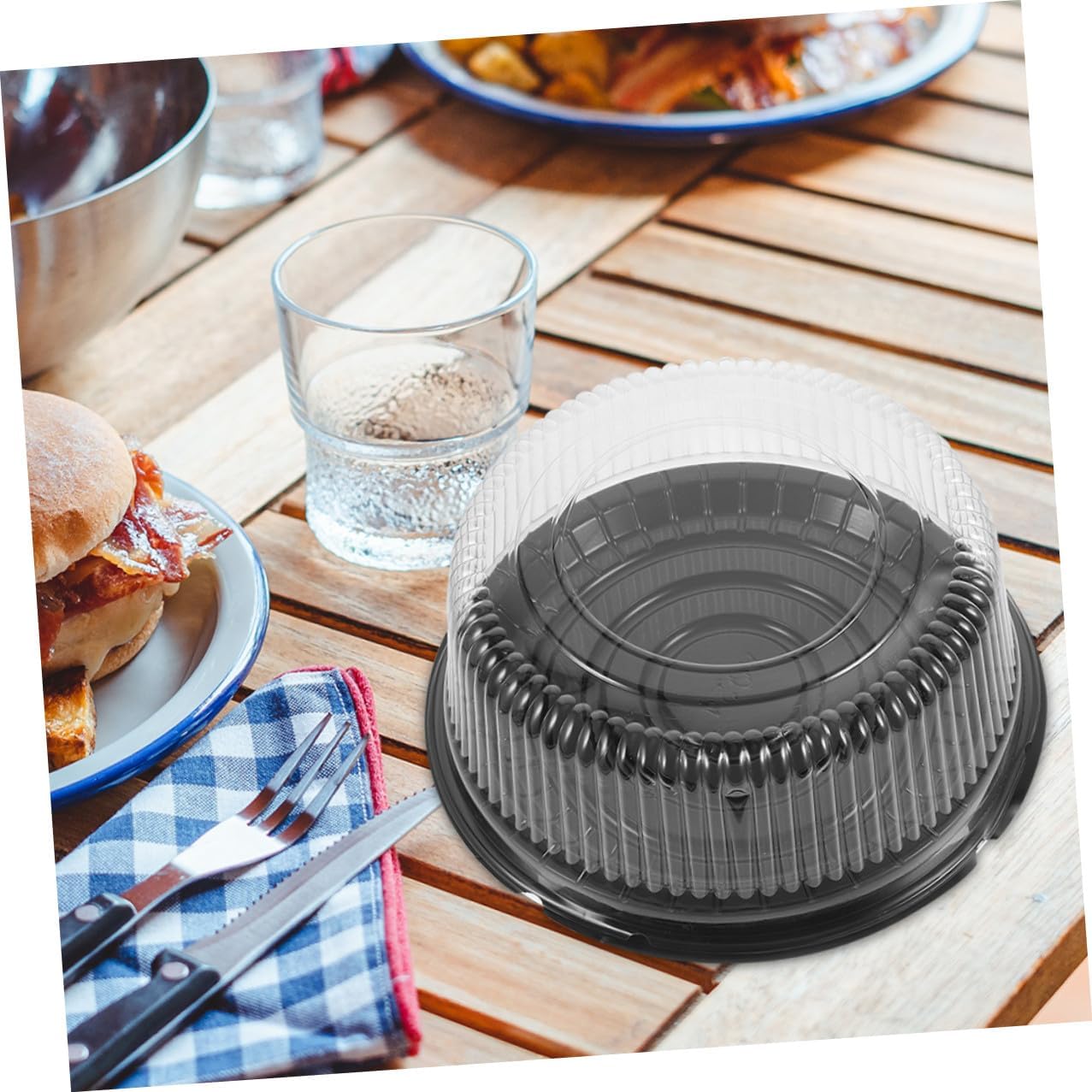 20pcs 8-inch round Cake Boxes with Lids, Black Reusable Plastic Cake Carriers for Birthday Packing and Dessert Storage
