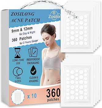 Einzeln Verpackt 360 Unsichtbare Pickel Patches für bis zu 1 Jahre Nutzung (9 & 12 mm), hautfreundliches Material, Pimple Patches für Tag- und Nachtanwendung