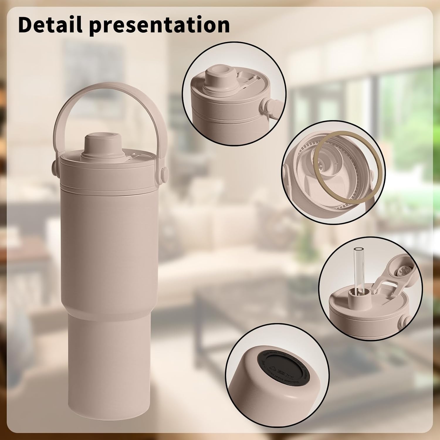 25 oz Insulated water bottle with Handle and Straw, Stainless Steel Tumbler with Leak-Proof Lid, Fits Car Cup Holder, for Gym, Office, Sports & Travel (Coffe)