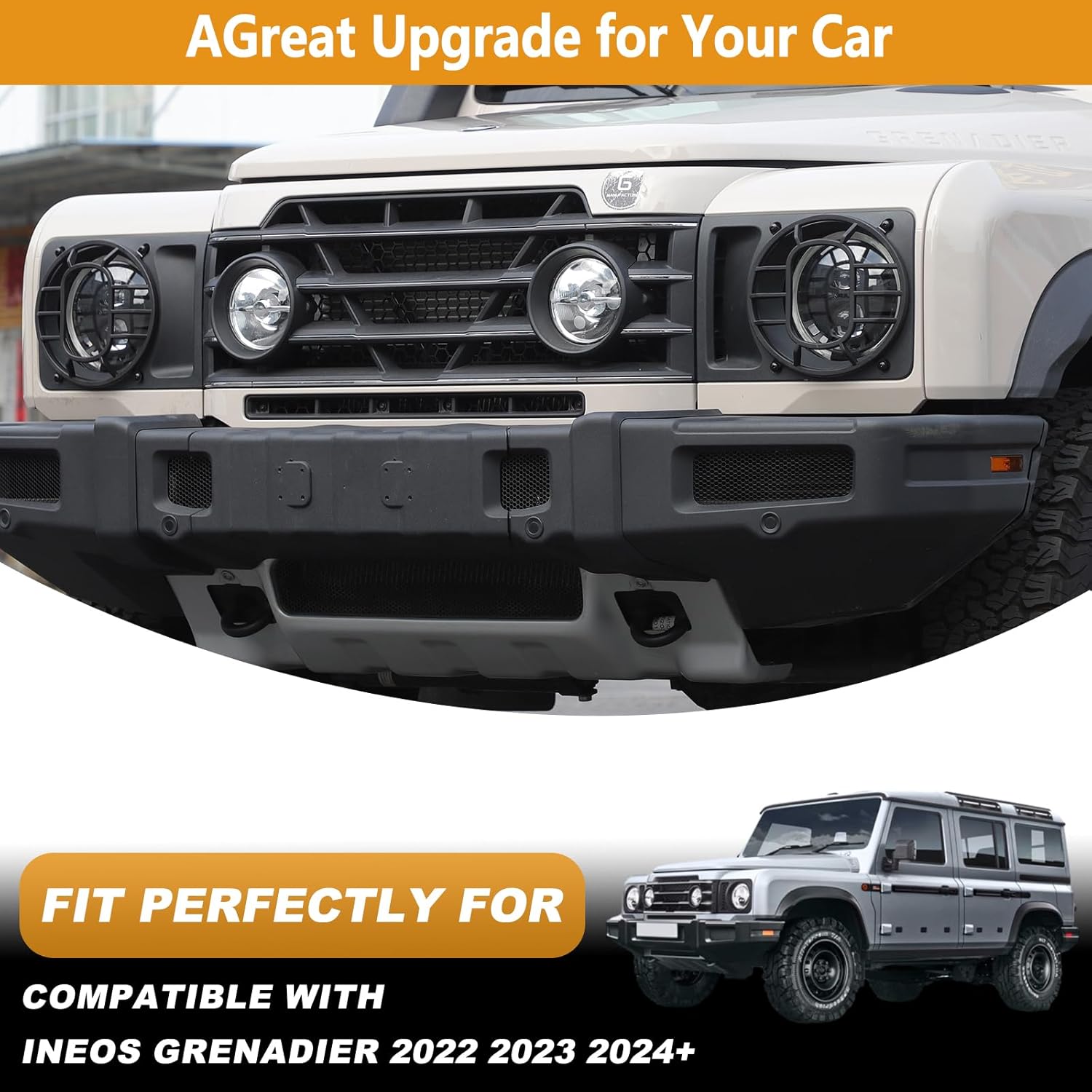 2PCS Car Headlight Cover Compatible with INEOS Grenadier 2022-2025 ABS Headlight Protector Cover Headlights Cover Lamp Exterior Frame Protection Kit Car Exterior Accessories