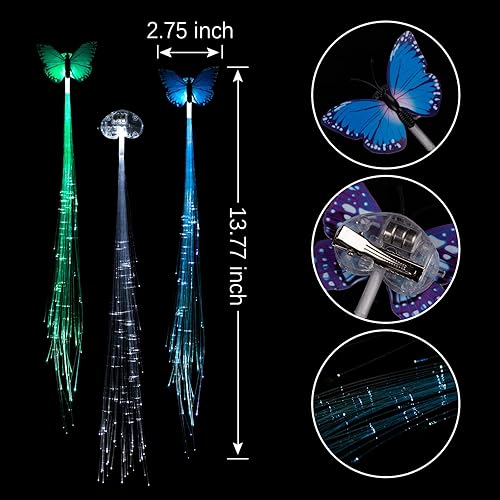 Miniatura 9 de Paquete de 12 accesorios para el cabello de hadas con luces LED, extensiones trenzadas, pinzas de mariposa para mujeres y niñas, suministros de