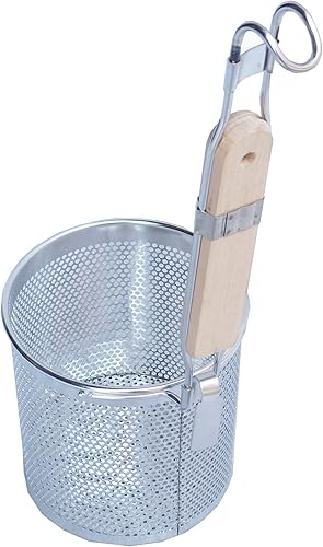 FixtureDisplays® Juego de 2 cestas de acero inoxidable para pasta de 5 x 5 1/4 pulgadas con mango de madera 18017 18017