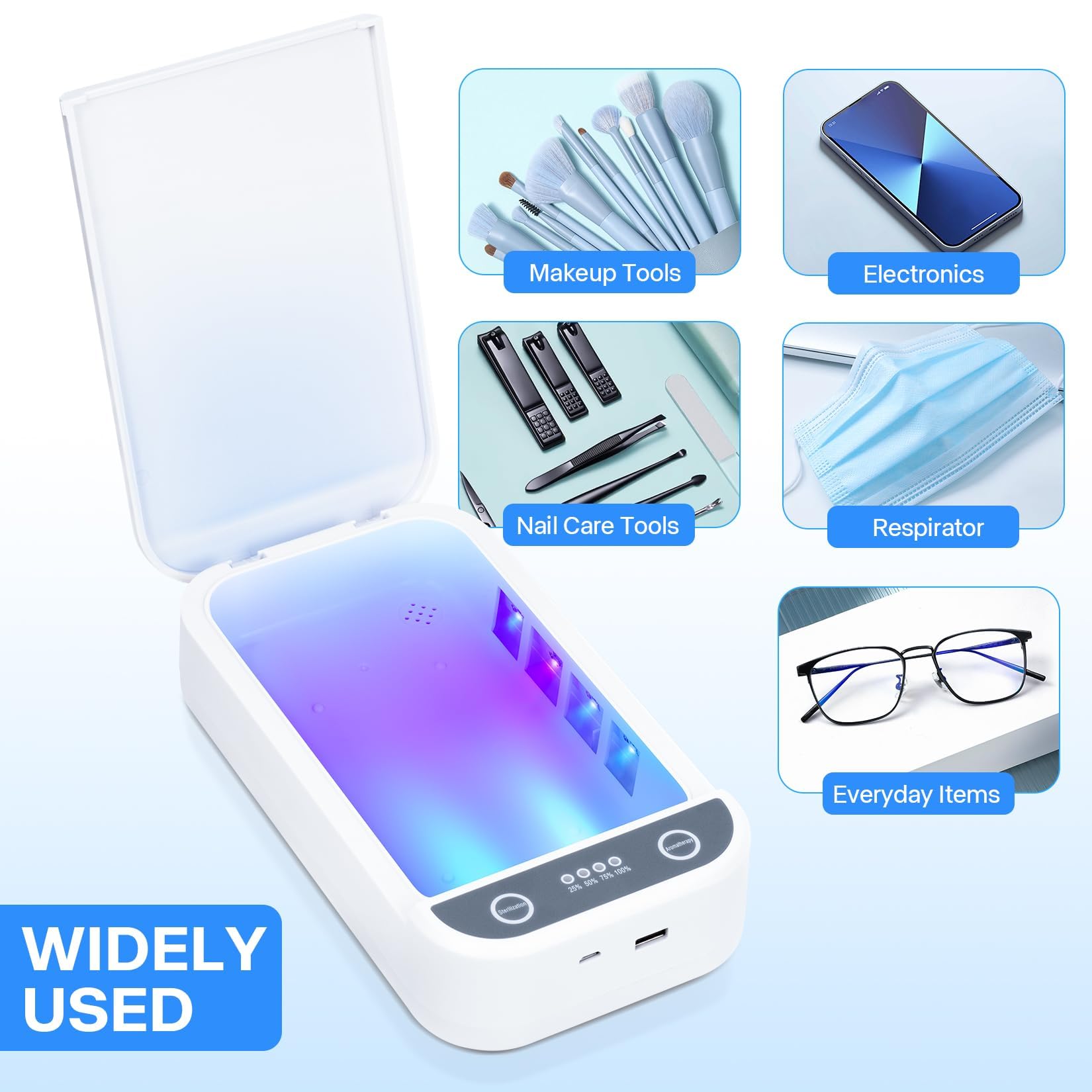 Stérilisateur d'outils à ongles avec lumière bleue, stérilisateur USB portable pour outils à ongles, boîte de nettoyage pour outils de beauté, machine nettoyante pour outils de manucure pour