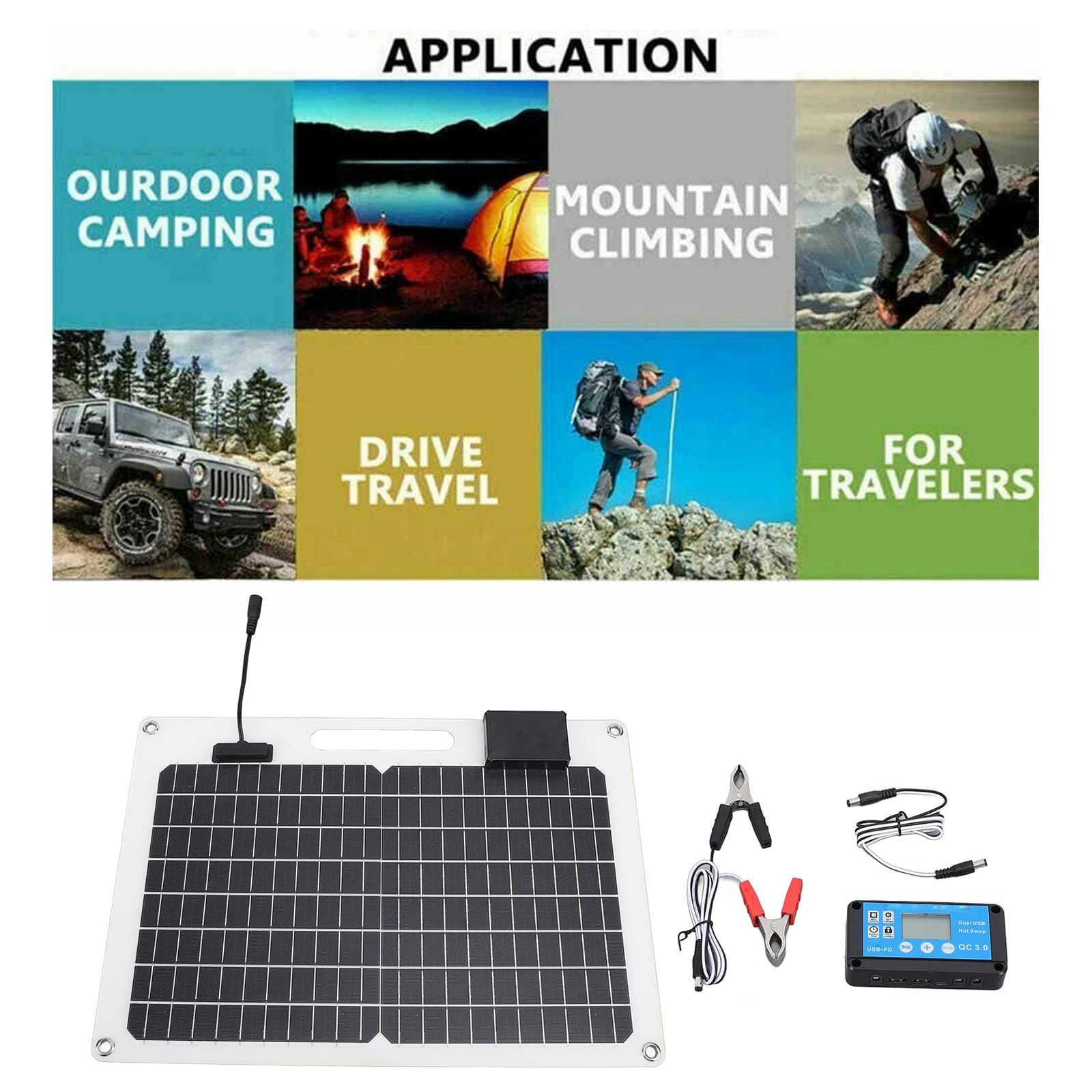 Juego de paneles solares portátiles de 100 W, 18 V, cargadores de panel solar plegables, cargador solar de 12 V 24 V, doble USB, paneles solares a prueba de agua para camping, estación de