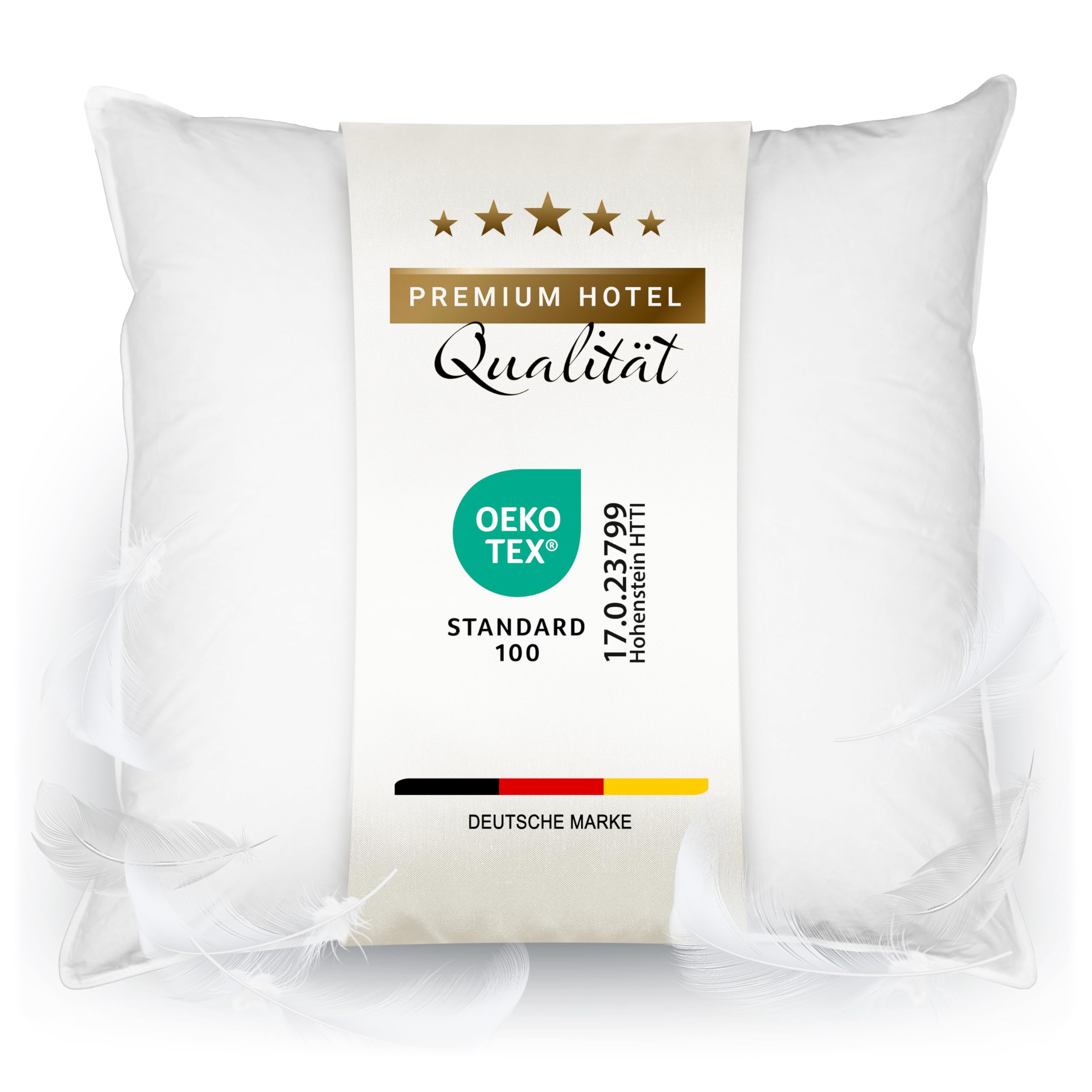 ZOLLNER Kopfkissen aus 85% Federn und 15% Daunen - Made in Germany – für Allergiker geeignet – Bezug aus hochwertiger Baumwolle - waschbar bis 60°C - 80x80 cm - Hotelqualität
