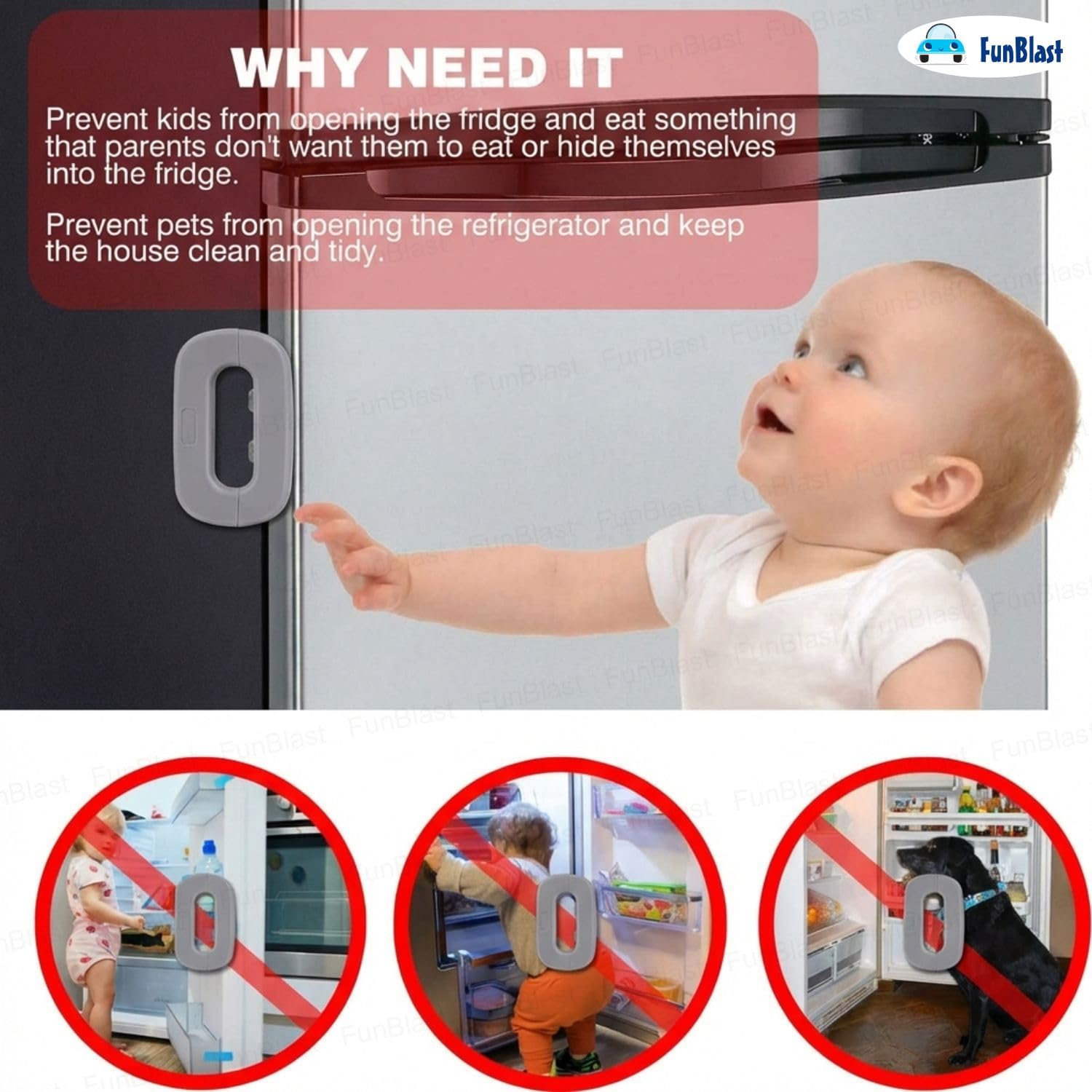 FunBlast Sliding Door & Window Safety Lock – No Drill Child Safety Lock for Refrigerator, Sliding Windows, Balcony Doors & Wardrobes, Easy Installation Adjustable Locks (Grey) — Amazon image 5