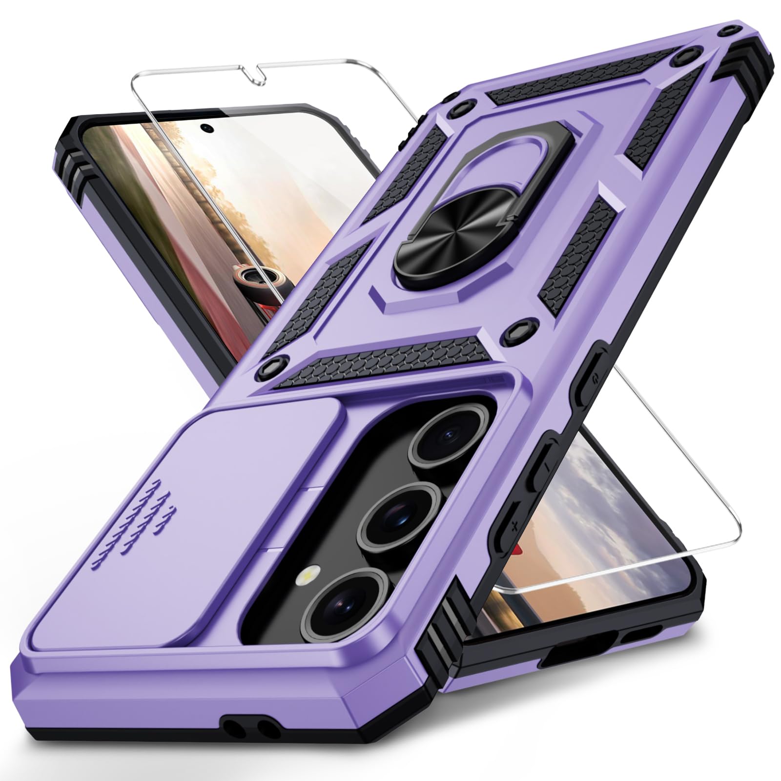 Weycolor for Samsung Galaxy A16 5G Case with Camera Lens Cover, 10 FT Military Grade Drop Protection, Magnetic Ring Holder Kickstand Protective Phone