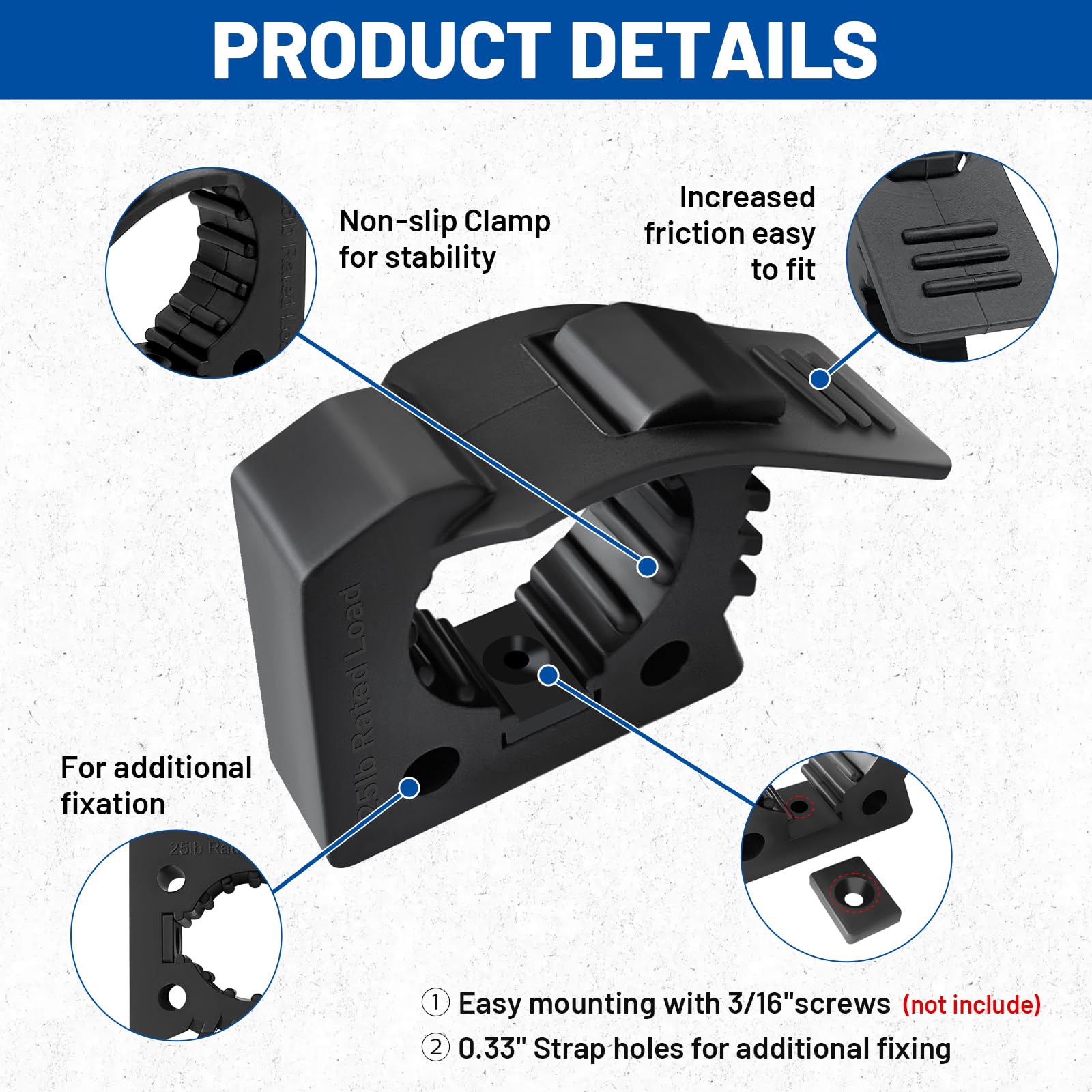 ROBLOCK 4 soportes de montaje de abrazadera de goma de liberación rápida, compatibles con asas de herramientas de 1.25 a 1.75 pulgadas de diámetro para el hogar, barco, garaje, ATV, RV y todoterreno