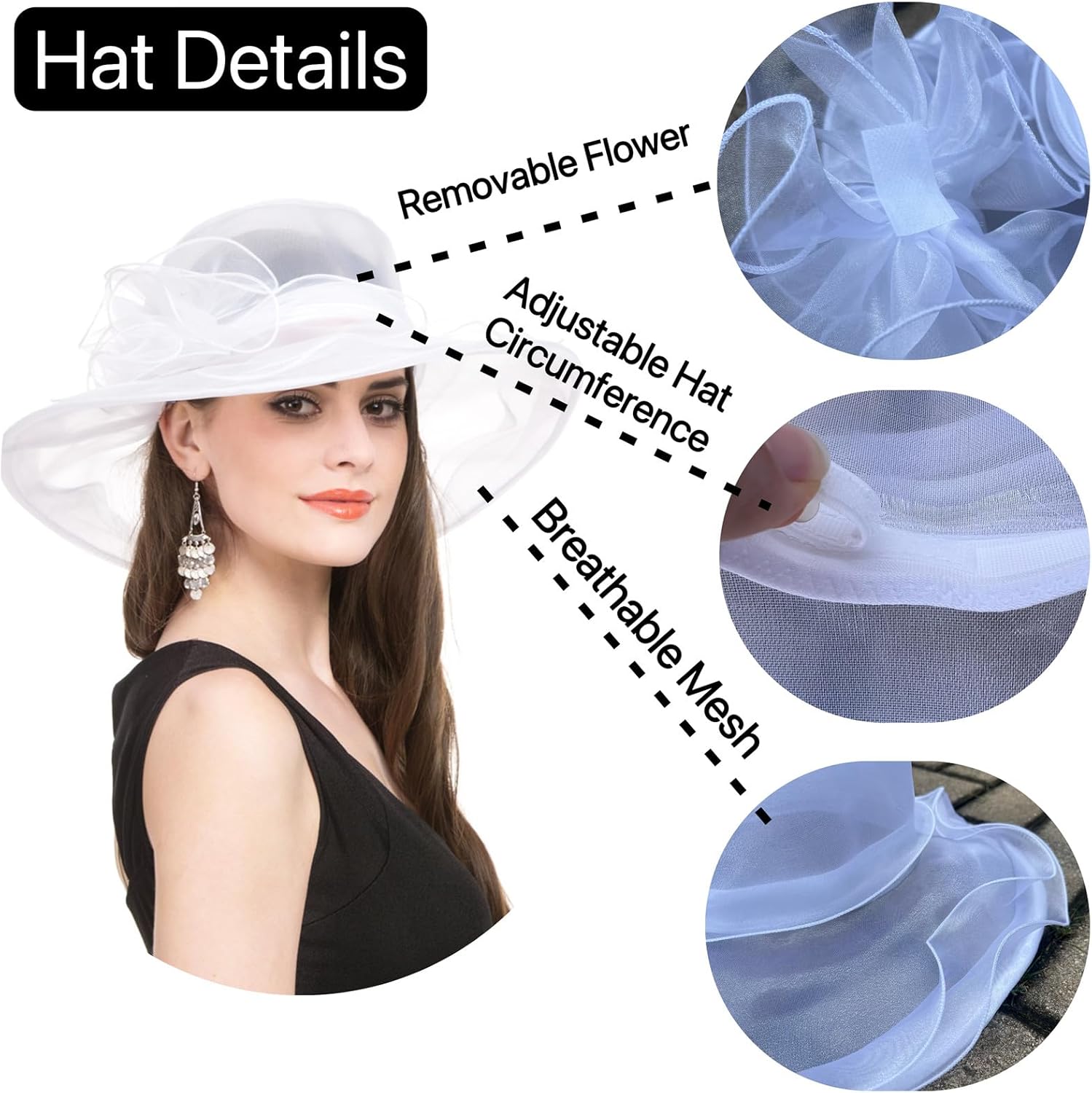 SAFERIN Women's Organza Church Fascinator Bridal Tea Party Wedding Hat - Image 2