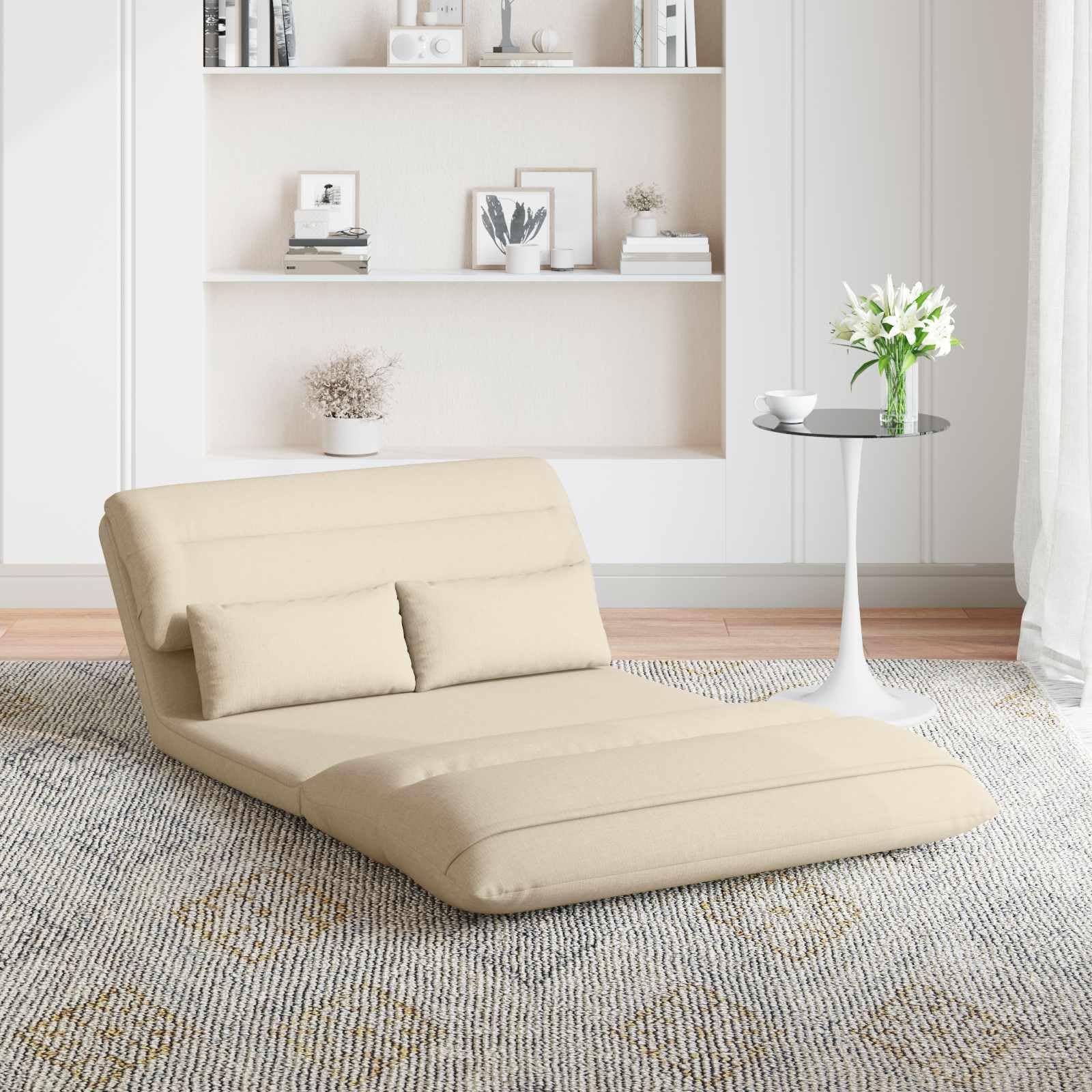 Fauteuil de Sol Ajustable crème en Tissu Polyester avec Dossier Multipositions Chaise Relax Pliable pour méditation Lecture Lounge intérieur Confort
