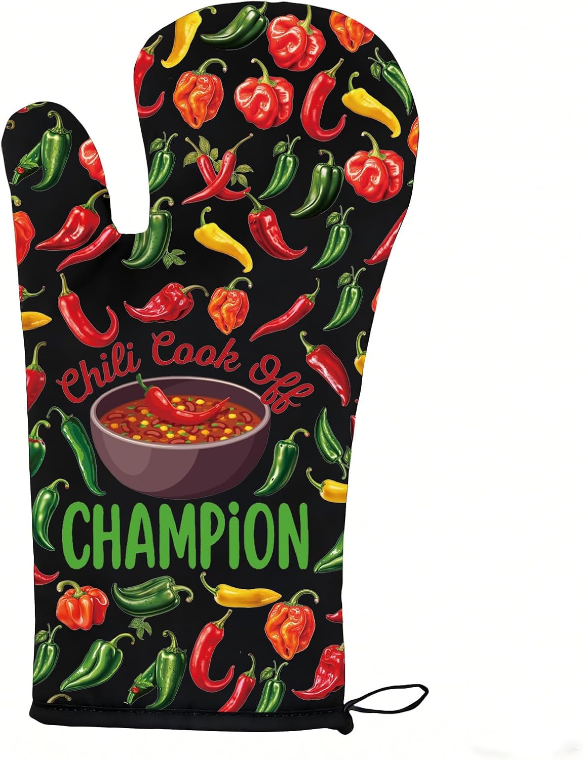 LEVLO Chili Champion Oven Mitts Chili Inspired Gift Chili Cook Off Champion Chef Baking Gloves Pepper Merchandise (Chili Champion)