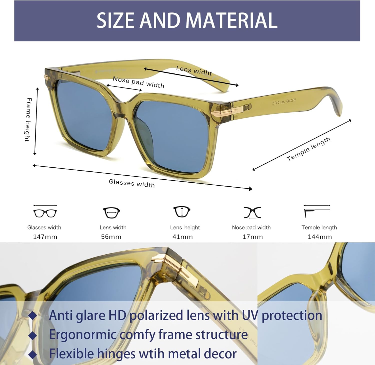 OUWEN Retro Oversized Polarized Square Sunglasses Womens Mens, Trendy Colored Rectangle Sun Glasses Y2K Shades OW2234 - Image 4
