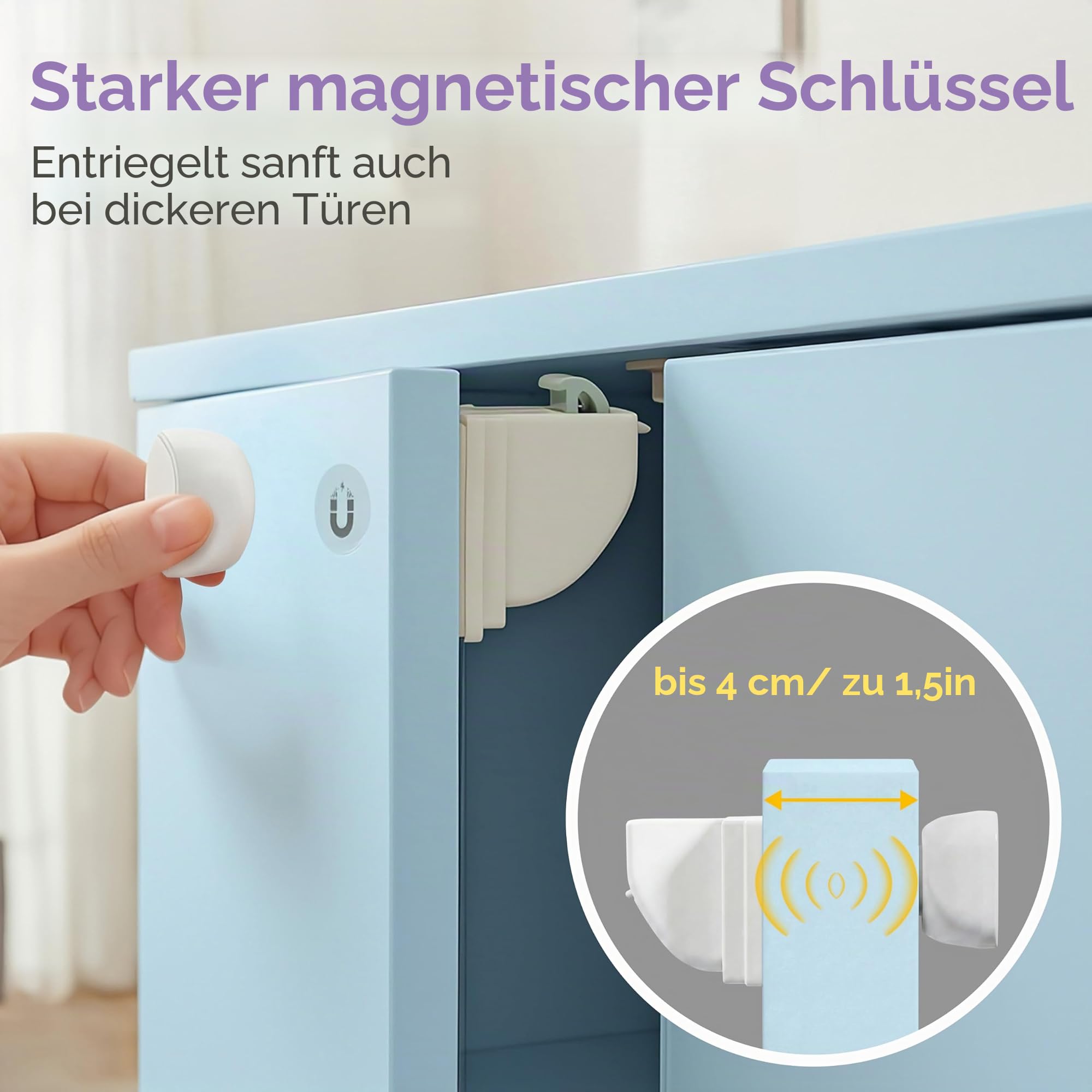 Lalalark Magnetische Kindersicherung (24 Schlösser + 4 Schlüssel), Selbstklebende Kindersicherungen, Unsichtbarer Magnetverschluss, werkzeuglose Kindersicherungen für Schränke, Schubladen und Türen