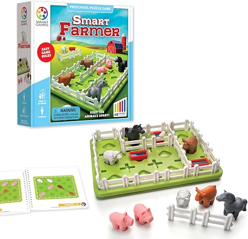 SmartGames Smart Farmer - Juego de mesa para construir habilidades cognitivas y rompecabezas para mayores de 4 años