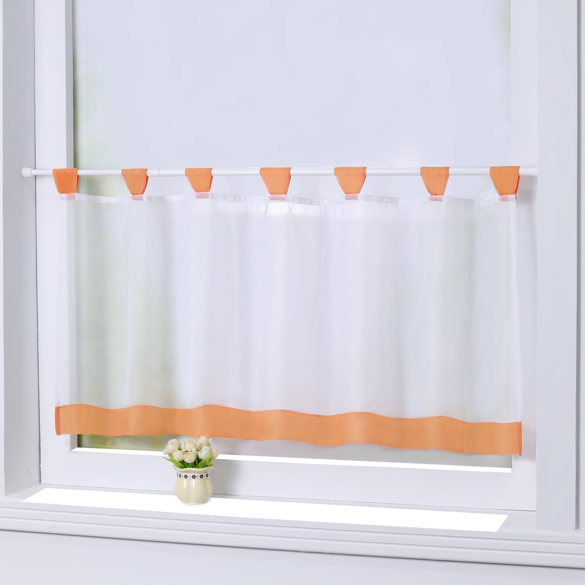 Joyswahl Bistrogardine Voile Schlaufen Scheibengardine Mia Küchen Transparenter Vorhang HxB 60x145cm Orange 1er Pack