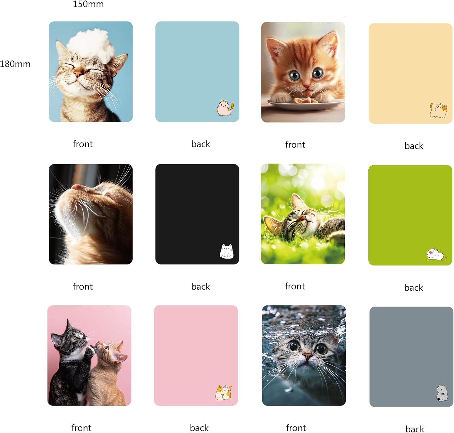Anywind SEIBER Microfiber Glasses Cleaning Cloth, Cute Cat, 6pcs | Eyeglass Cleaning Cloth, for Phone Screen Camera Lens