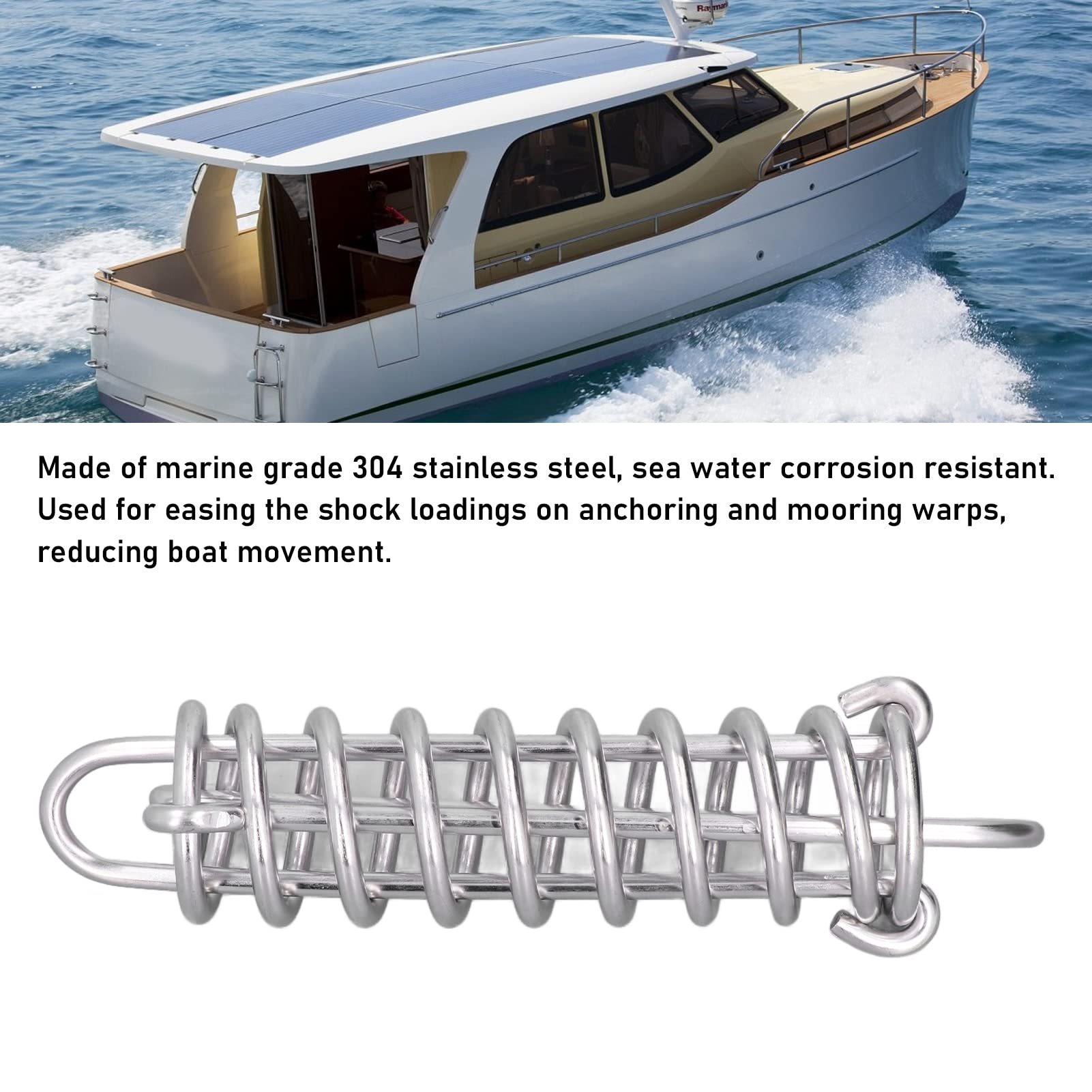 Cryfokt Molla di Ormeggio in Acciaio Inossidabile 11x405 Mm per Yacht e barche: Assorbe la Tensione Sulle Corde di Ormeggio in Condizioni Meteorologiche Avverse