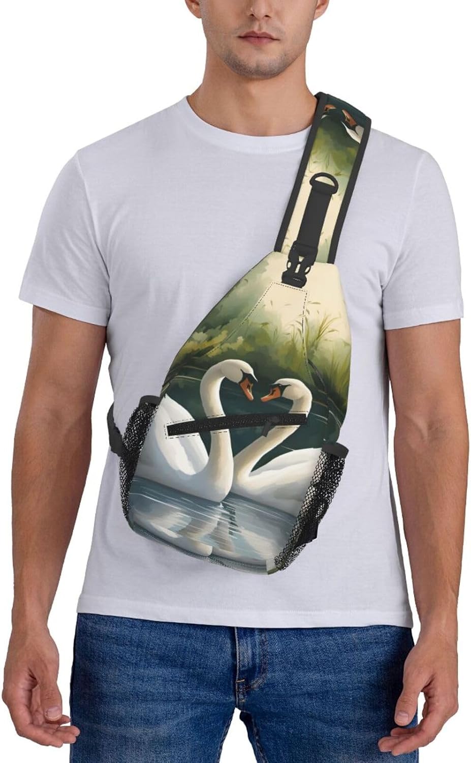 Durable Lightweight Beautiful White Swans on The Lake Print Cross chest bag diagonally for Travel Commute Daily Use