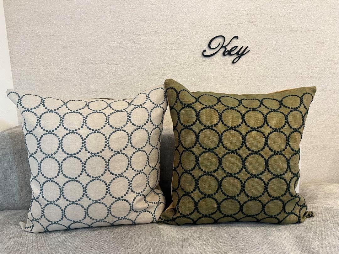 ミナペルホネン　ハンドメイドクッションカバー★タンバリン ベージュxブルーグレー ミナペルホネン ハンドメイドクッションカバータンバリン ベージュx