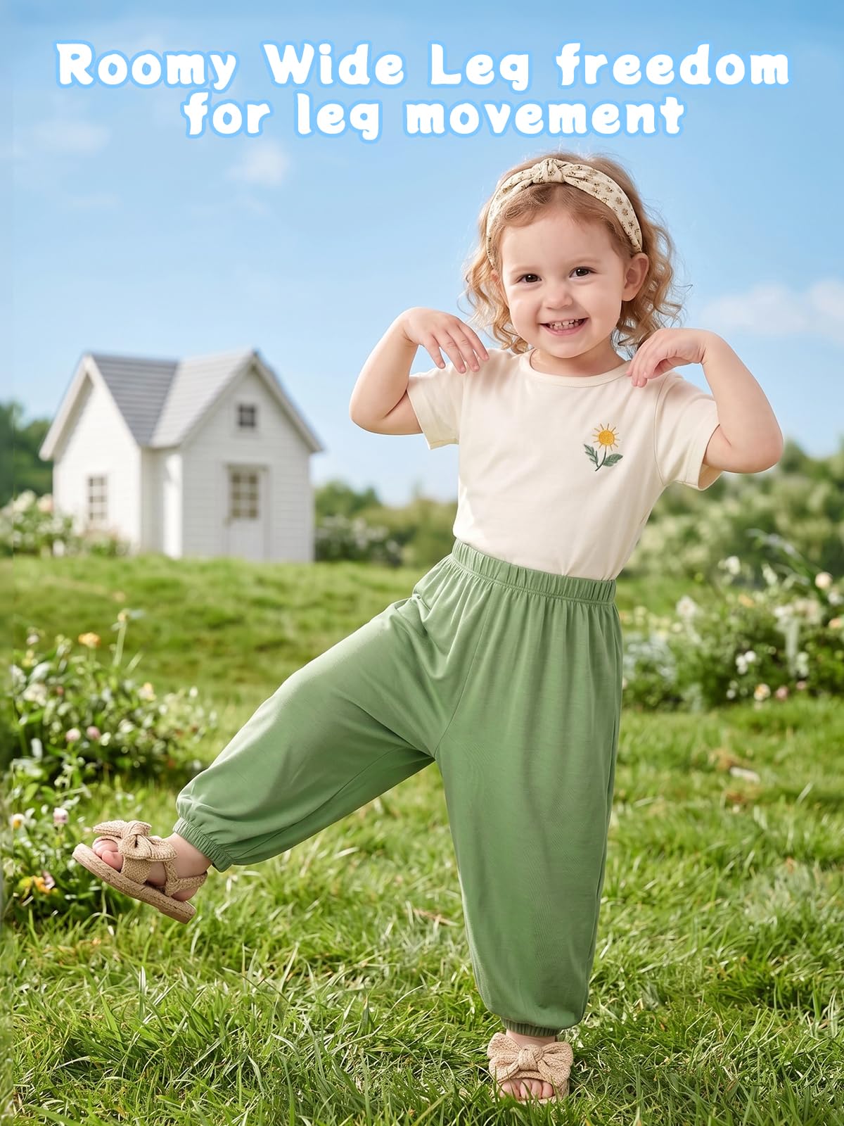 Miipat Pantaloni Harem per Bambine, Vita Alta Elastico Pantalone Casual Unisex per Bambini Pantaloni Asciugatura Rapida Monocolore Leggeri Confortevoli
