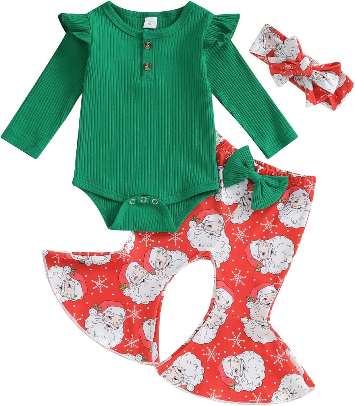 iPOGP # Toddler Baby Girl Christmas Suit Loog Sleeve Ruffle Top Flare Rainbow Pants Set Baby Bell Bottoms Outfits#46