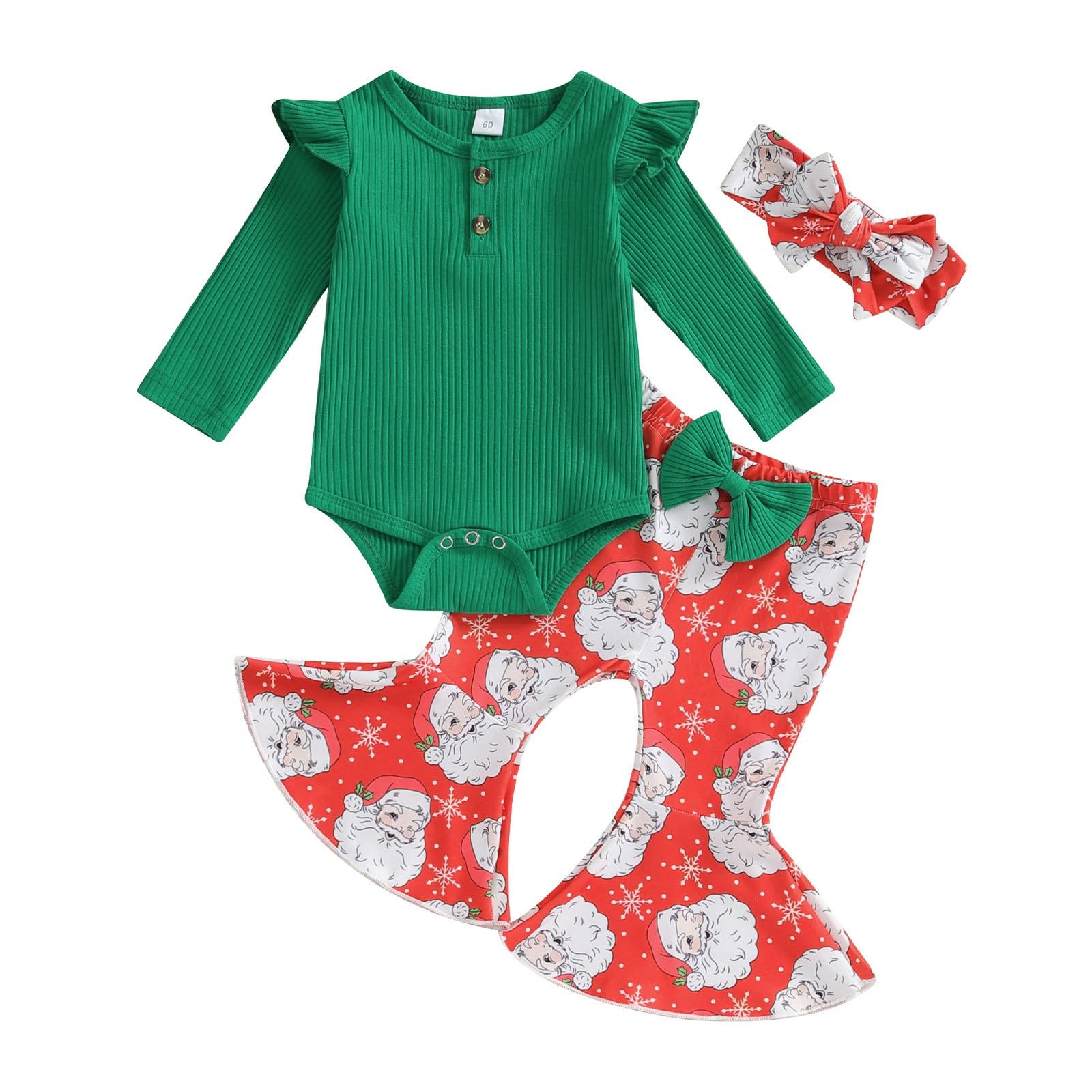 iPOGP # Toddler Baby Girl Christmas Suit Loog Sleeve Ruffle Top Flare Rainbow Pants Set Baby Bell Bottoms Outfits#46