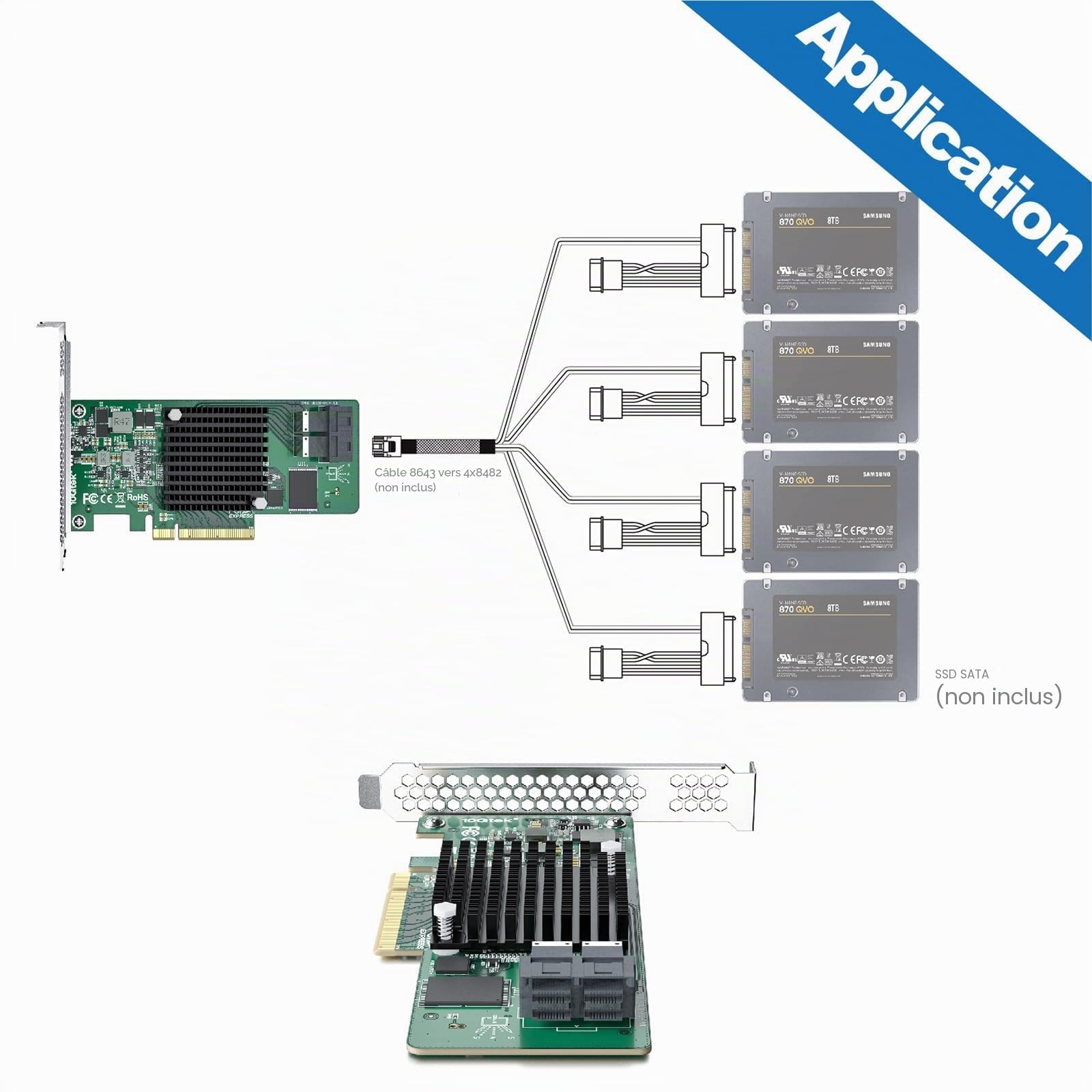 Carte contrôleur HBA interne PCI-E SAS/SATA 12G : Broadcom's SAS 3008, compatible avec 9300-8I