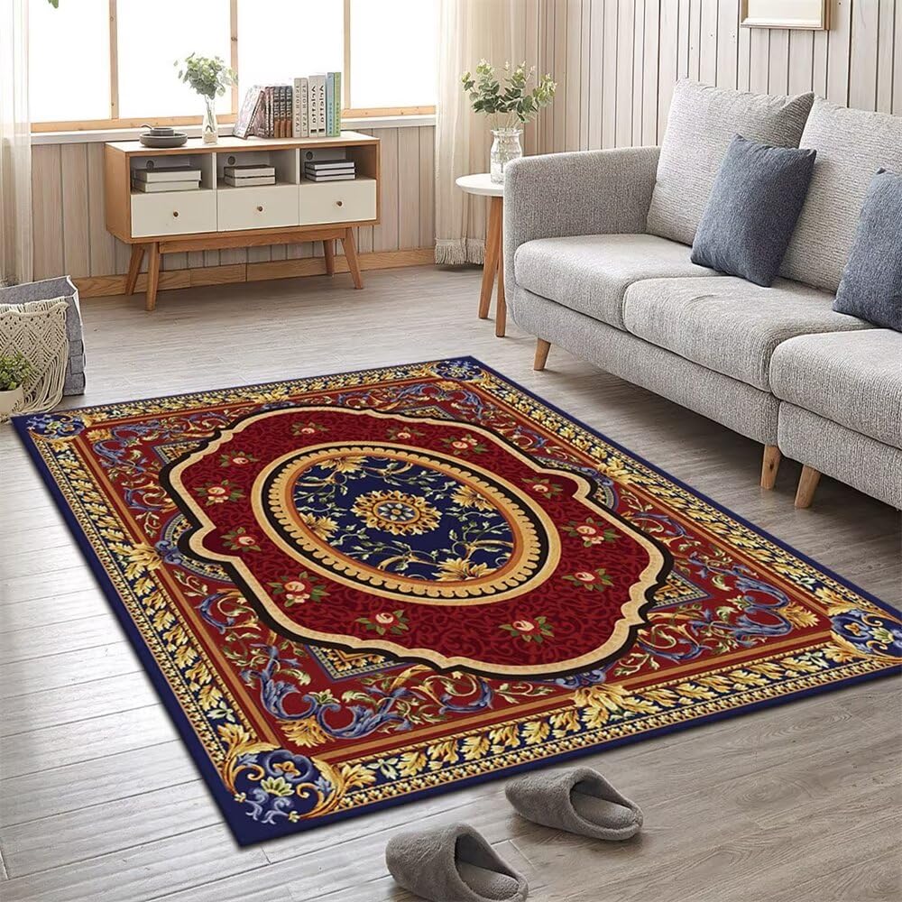 Tapis à poils courts floral rouge 70x120cm pour salon
