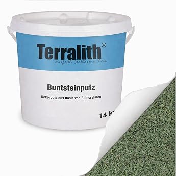 Terralith Coloured Stone Plaster 14 kg in Pastel Green Base Plaster for Indoor and Outdoor Use with Pure Acrylate Binding Agent Made of Natural Stone 1-2 mm Grit BSP21