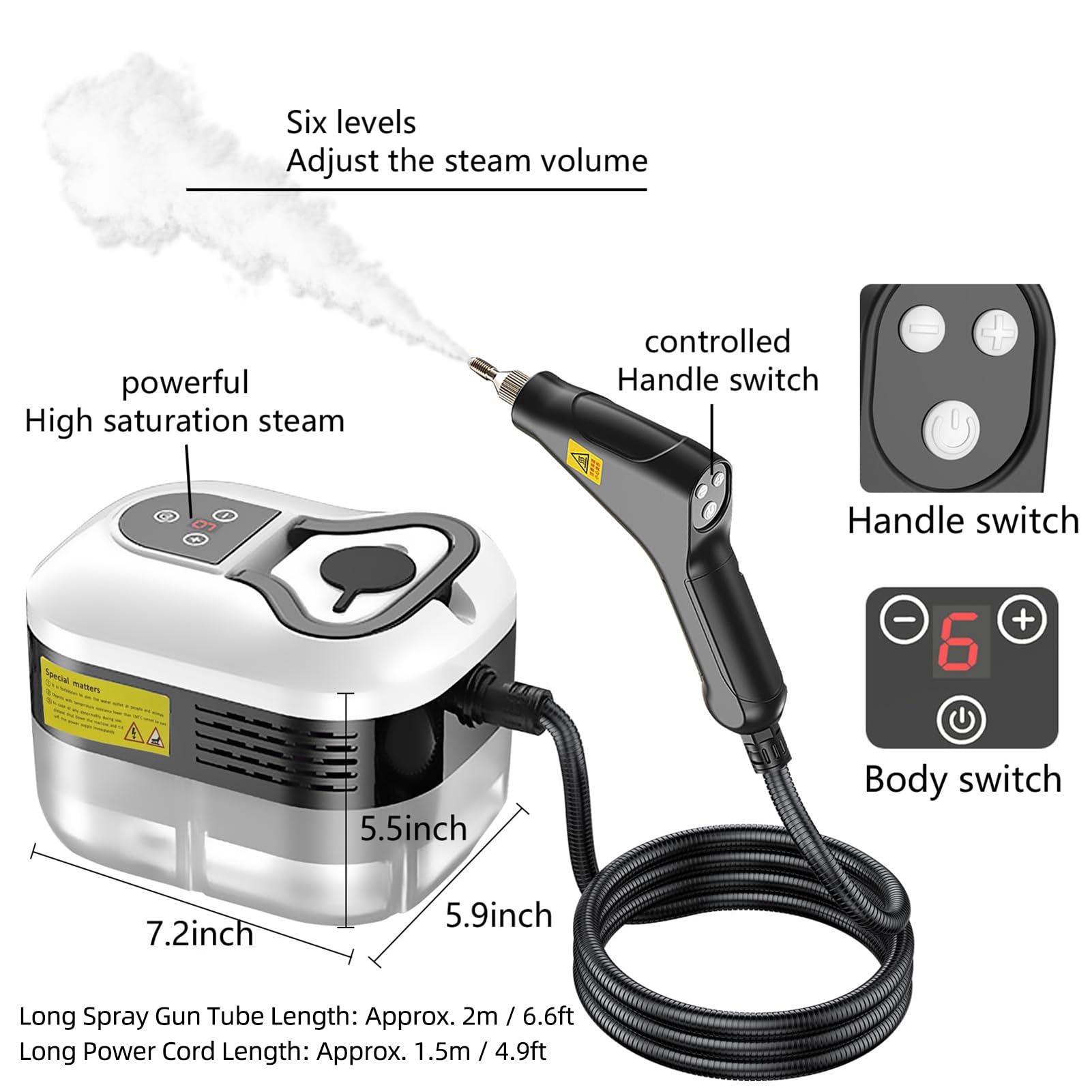 High Temperature Pressurized Steam Cleaner, for Home Furniture Couch with 6 Levels Adjustable Touch Screen, 1200ml Water Tank, 105? Hot Steam (US Plug 110V)