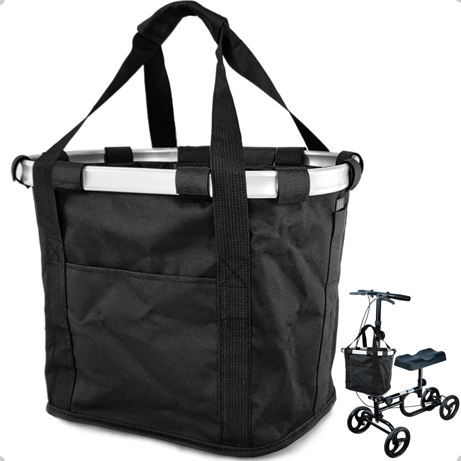 Knee Scooter Basket Accessory with Handle, Quick Release Removable Cloth Basket for knee scooter front - Fits Most Knee Scooter Walker Models